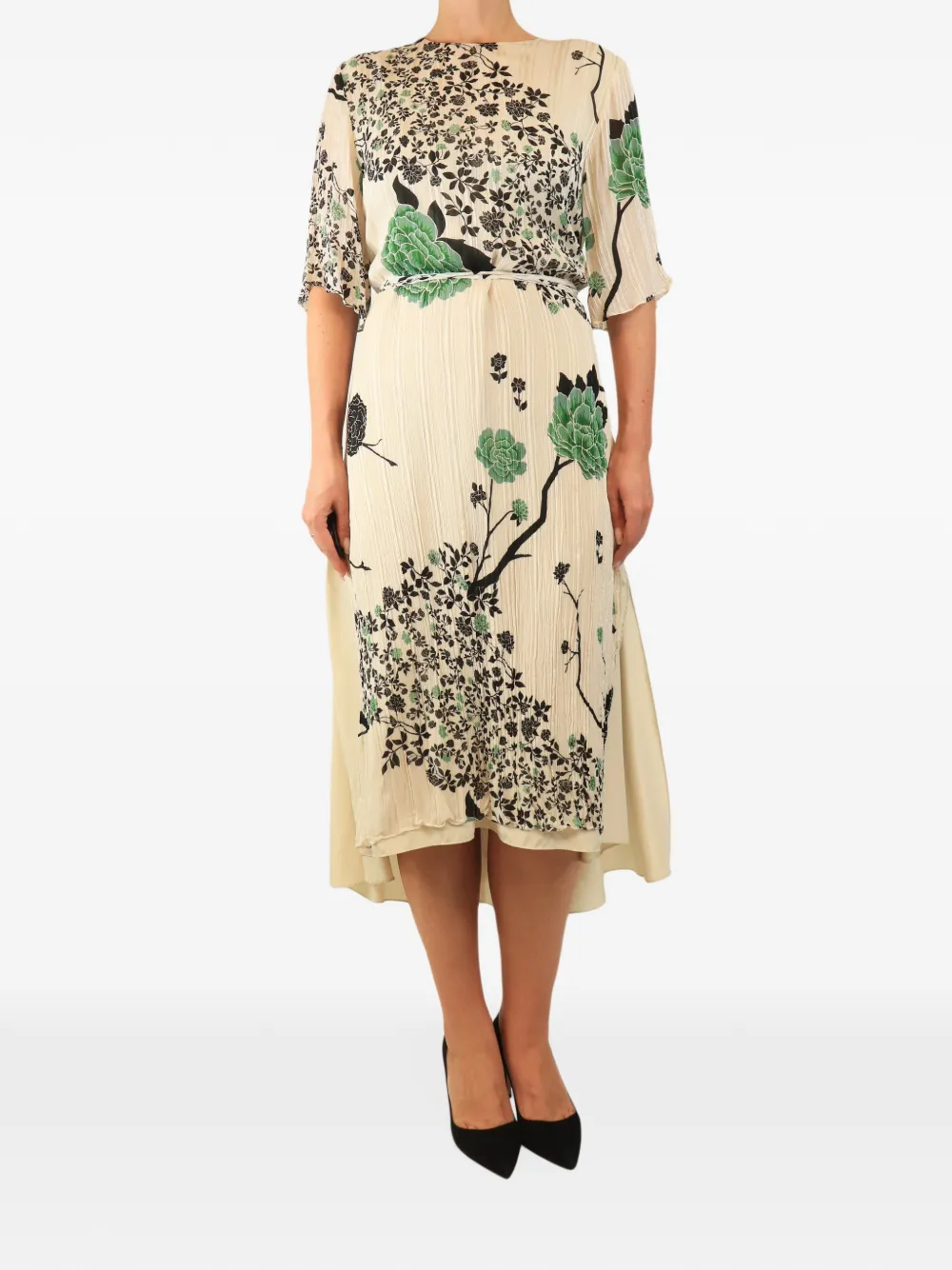 Victoria Beckham floral-print midi dress - Nude