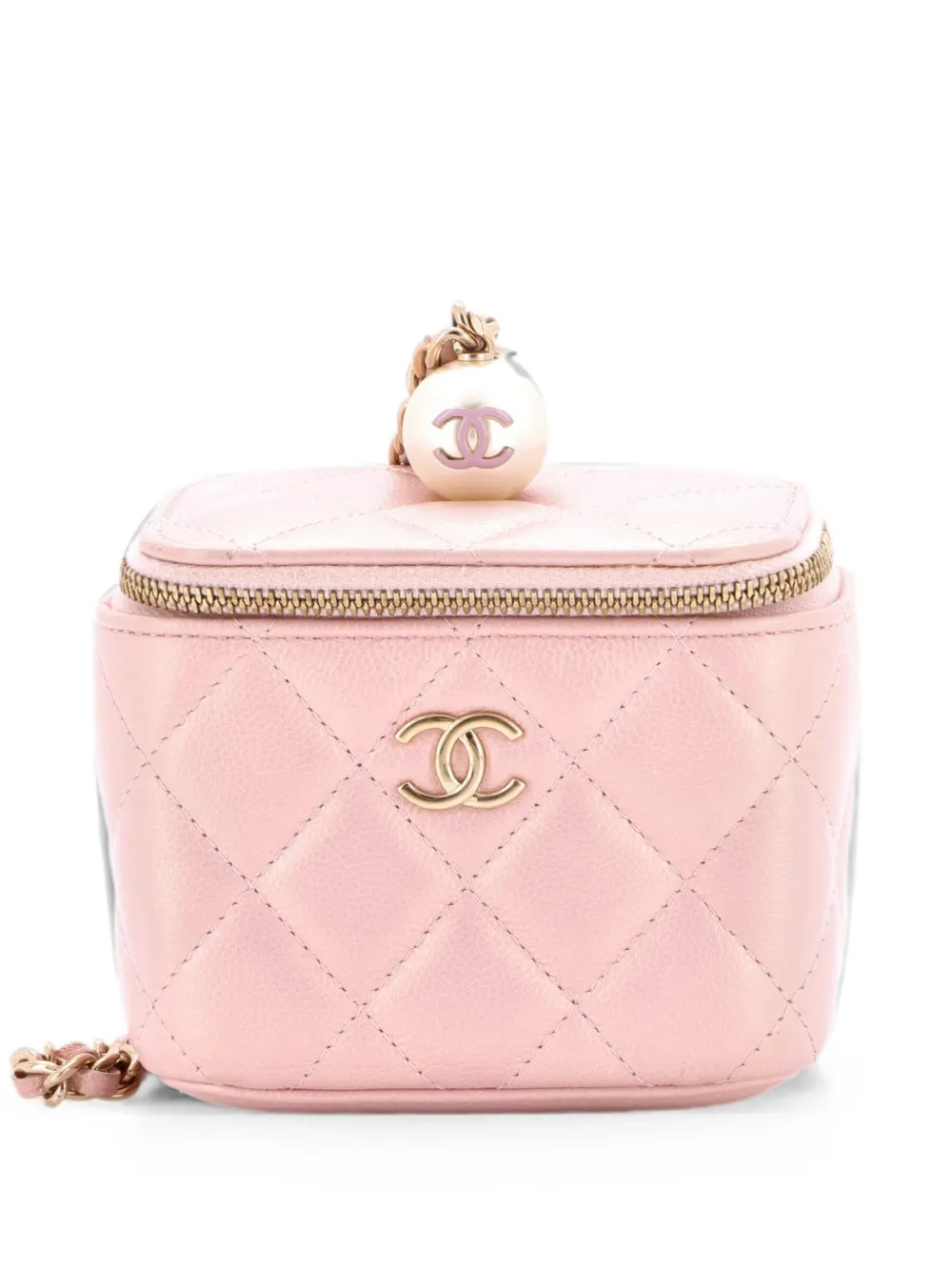 CHANEL Pre-Owned Clutch Classic Pearl Vanity Case mini in pelle Caviar trapuntata con catena - Rosa