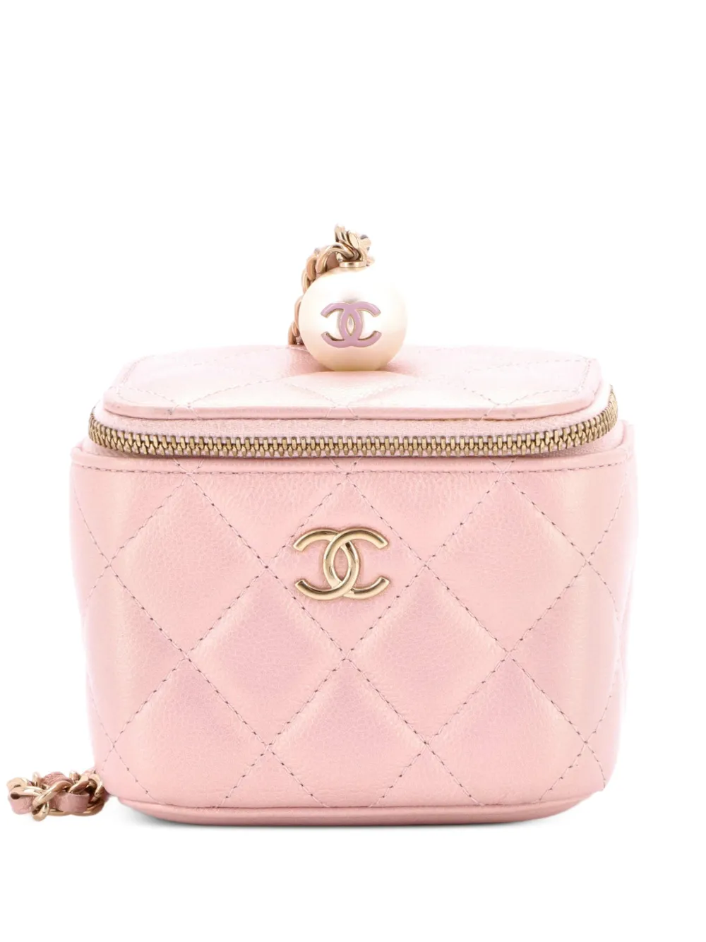 CHANEL Pre-Owned Clutch Classic Pearl Vanity Case mini in pelle Caviar trapuntata con catena - Rosa