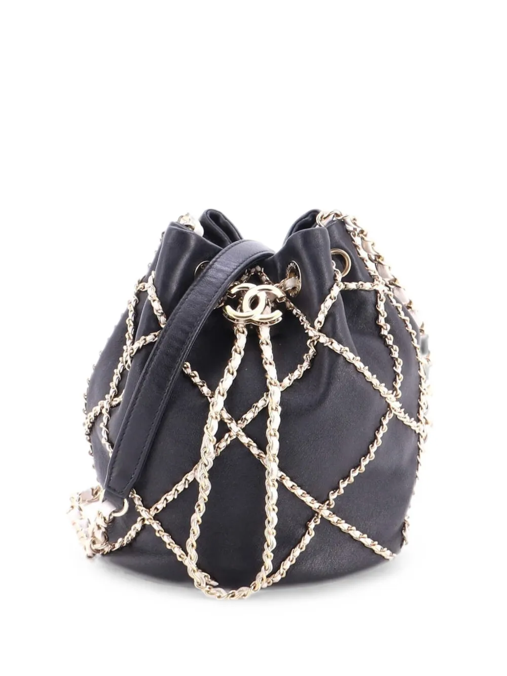 CHANEL Pre-Owned Borsa a secchiello Entwined Chain mini con coulisse - Nero