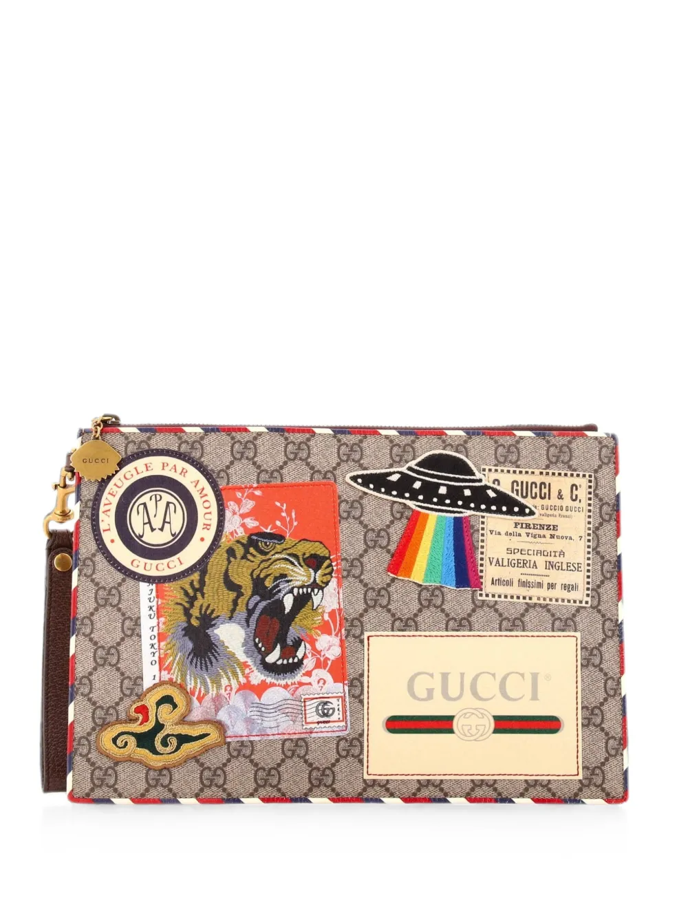 Gucci Pre-Owned Clutch Courrier in tela cerata GG con applicazione - Marrone