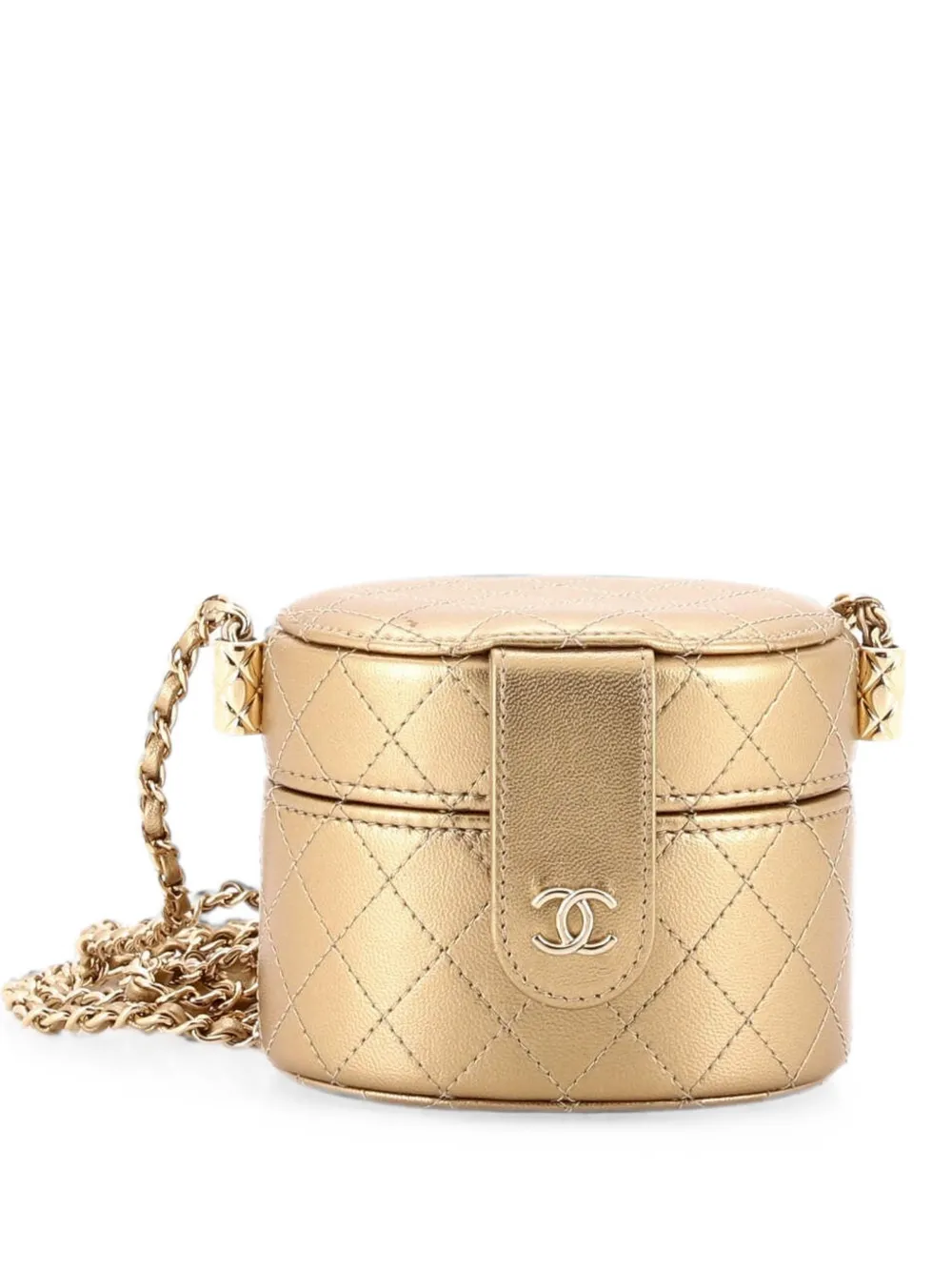 CHANEL Pre-Owned Borsa a tracolla CC Vanity Case mini in pelle di agnello trapuntata con manico - Oro