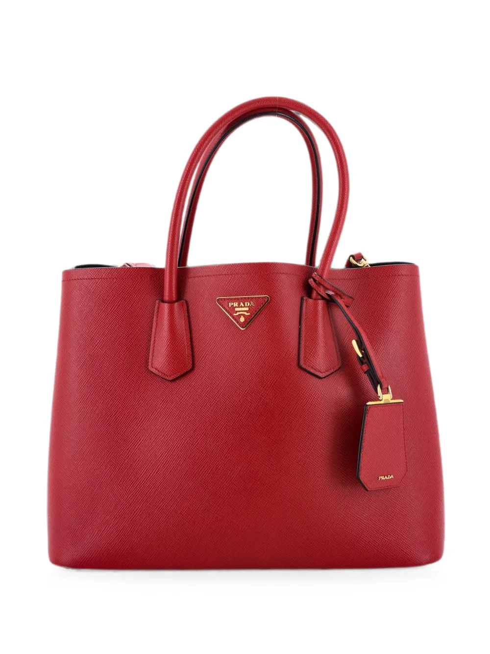 Prada Pre-Owned Borsa tote Cuir Double media in pelle Saffiano - Rosso