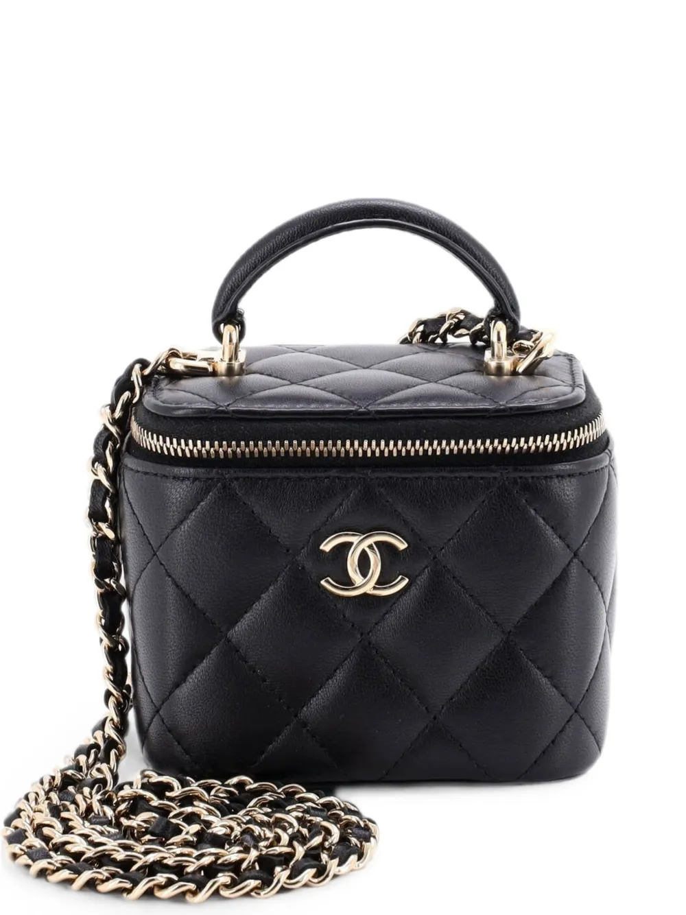 CHANEL Pre-Owned Borsa a tracolla Vanity Case mini in pelle di agnello trapuntata con manico - Nero