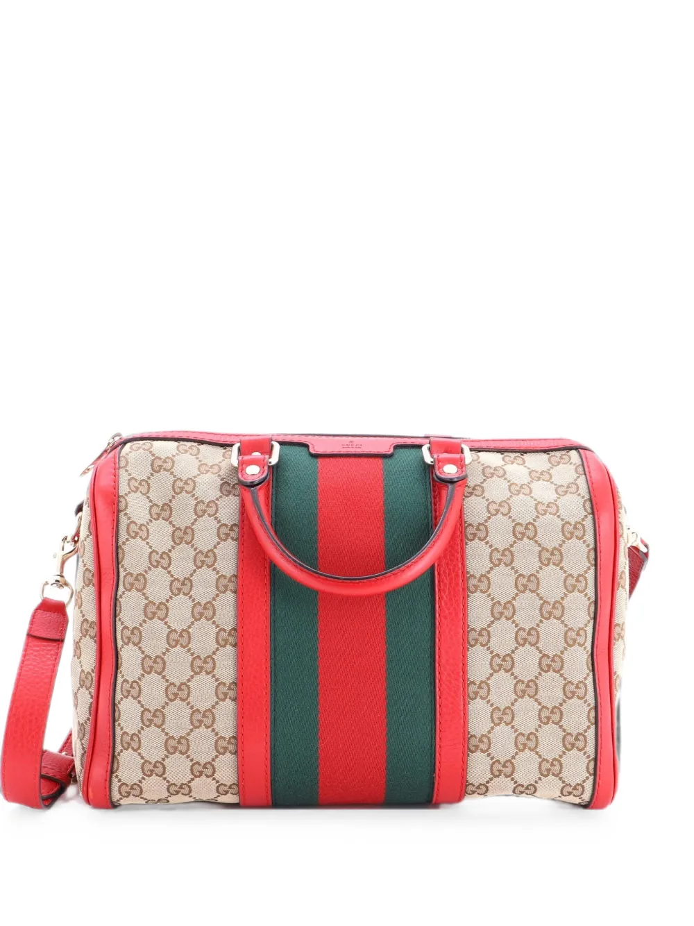 Gucci Pre-Owned Borsa a tracolla Boston media in tela GG con decorazione Web - Marrone