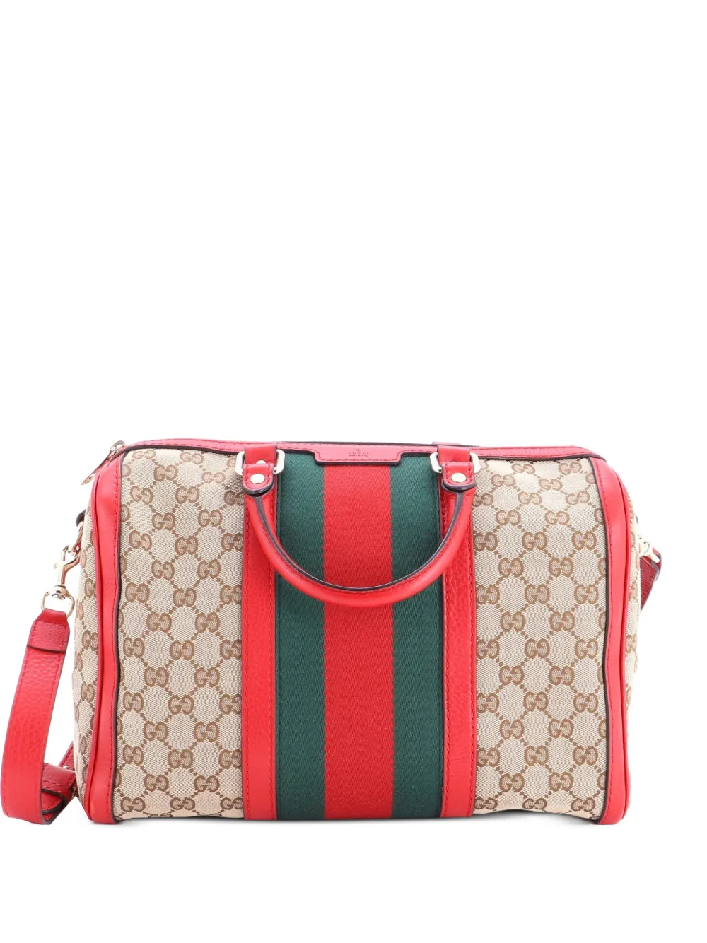 Gucci Pre-Owned Borsa a tracolla Boston media in tela GG con decorazione Web - Marrone