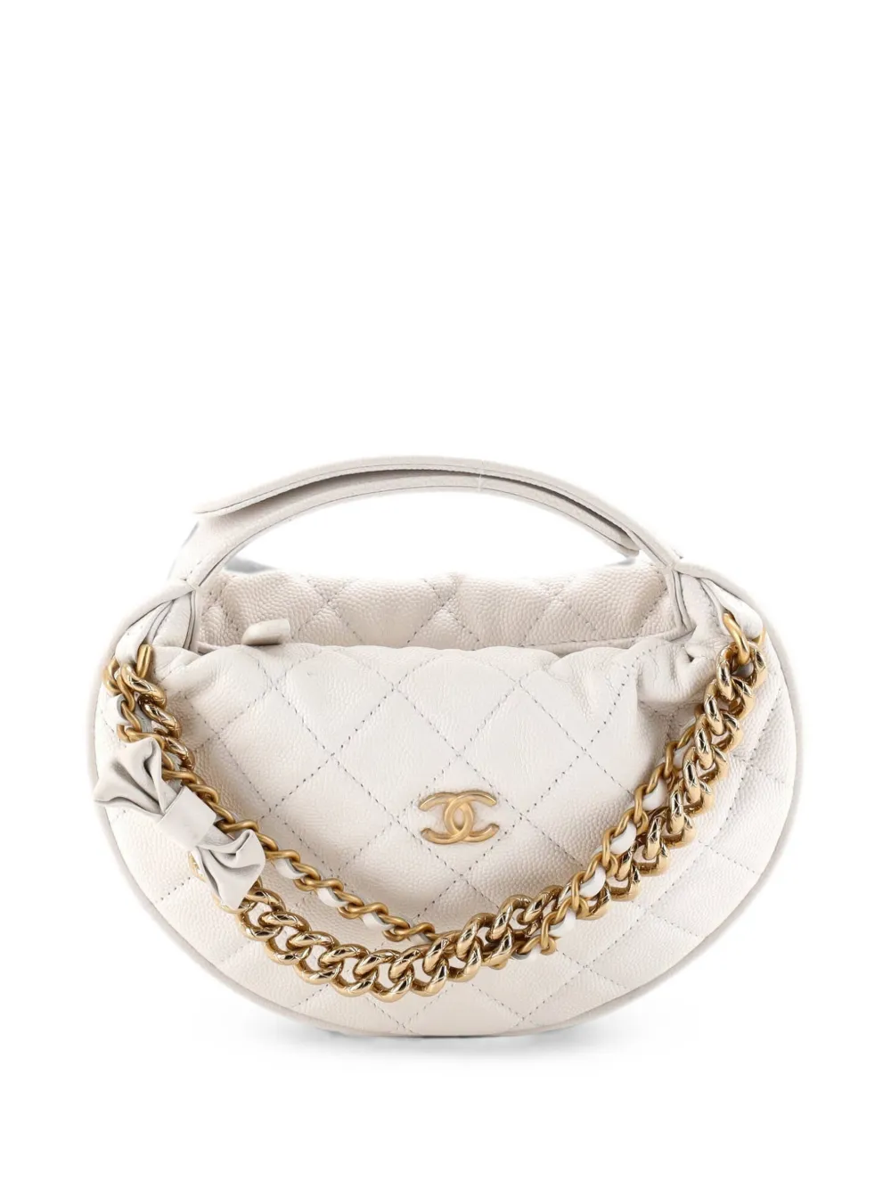 CHANEL Pre-Owned Borsa passepartout mini in pelle Caviar trapuntata con fiocco - Bianco