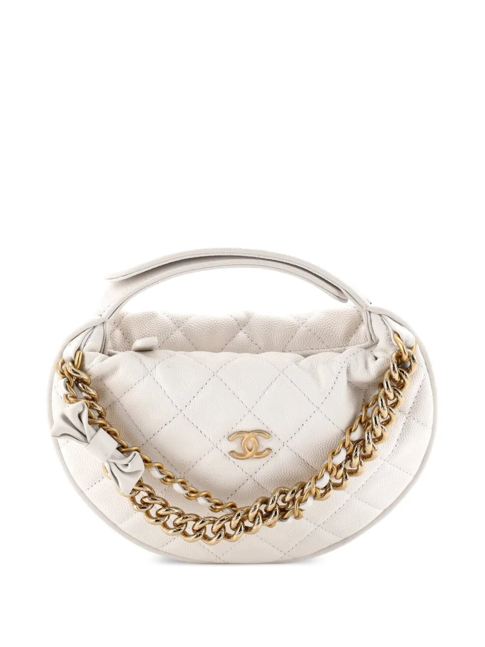 CHANEL Pre-Owned Borsa passepartout mini in pelle Caviar trapuntata con fiocco - Bianco