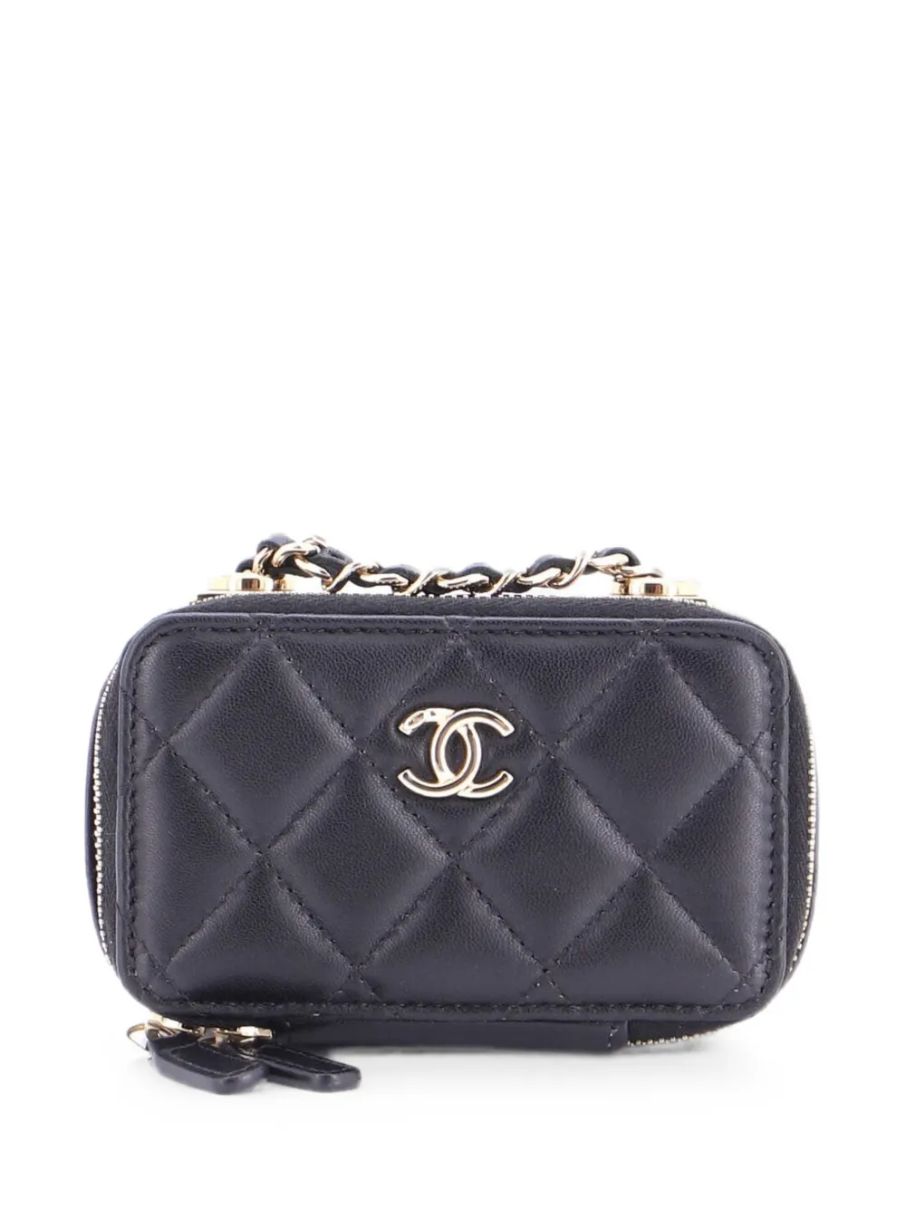 CHANEL Pre-Owned CC Chain Handle Zip Around Vanity Case with Chain Quilted Lambskin Mini crossbody bag - Black