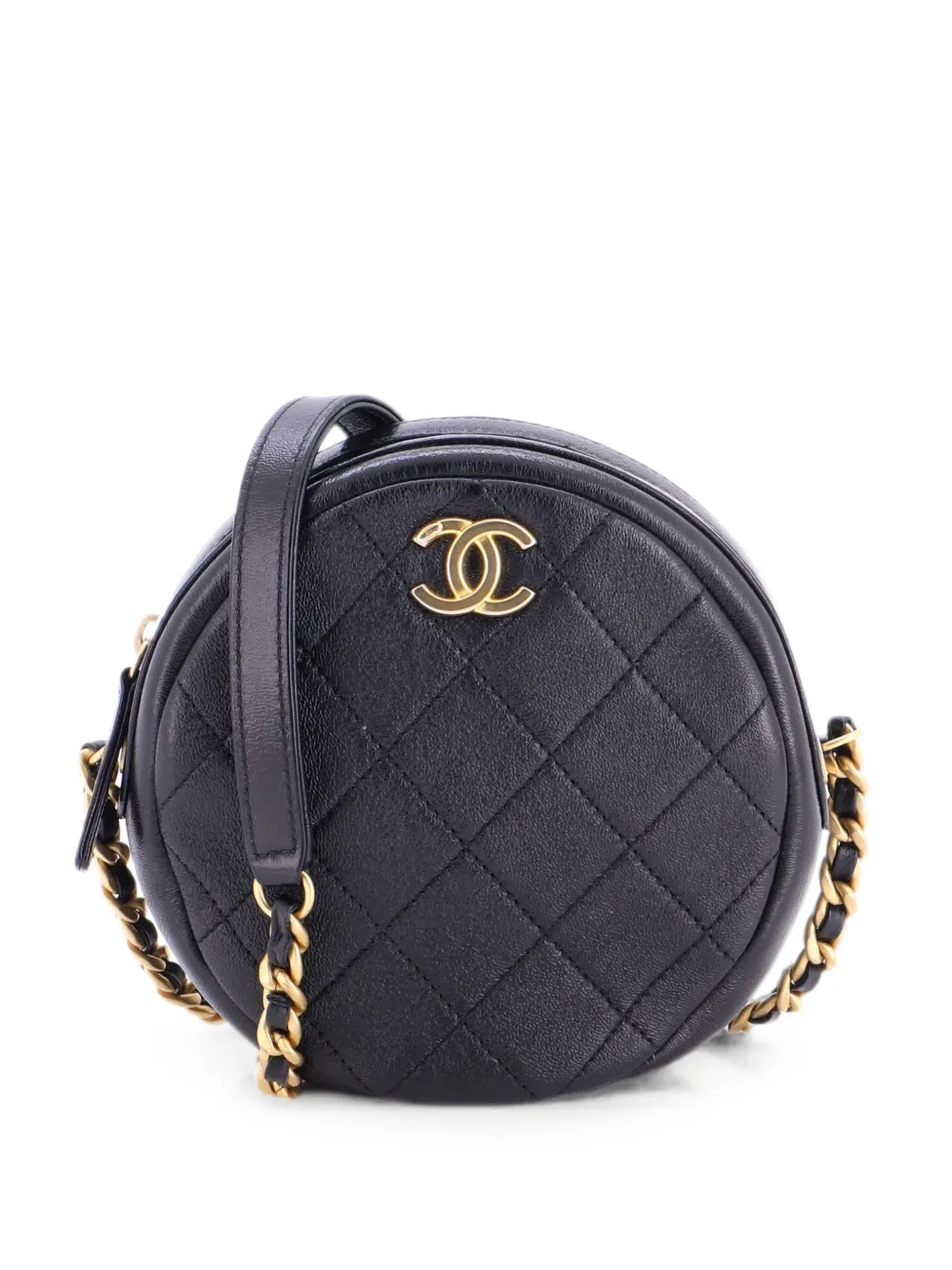 CHANEL Pre-Owned Borsa a tracolla Round Chain piccola in pelle di agnello - Nero