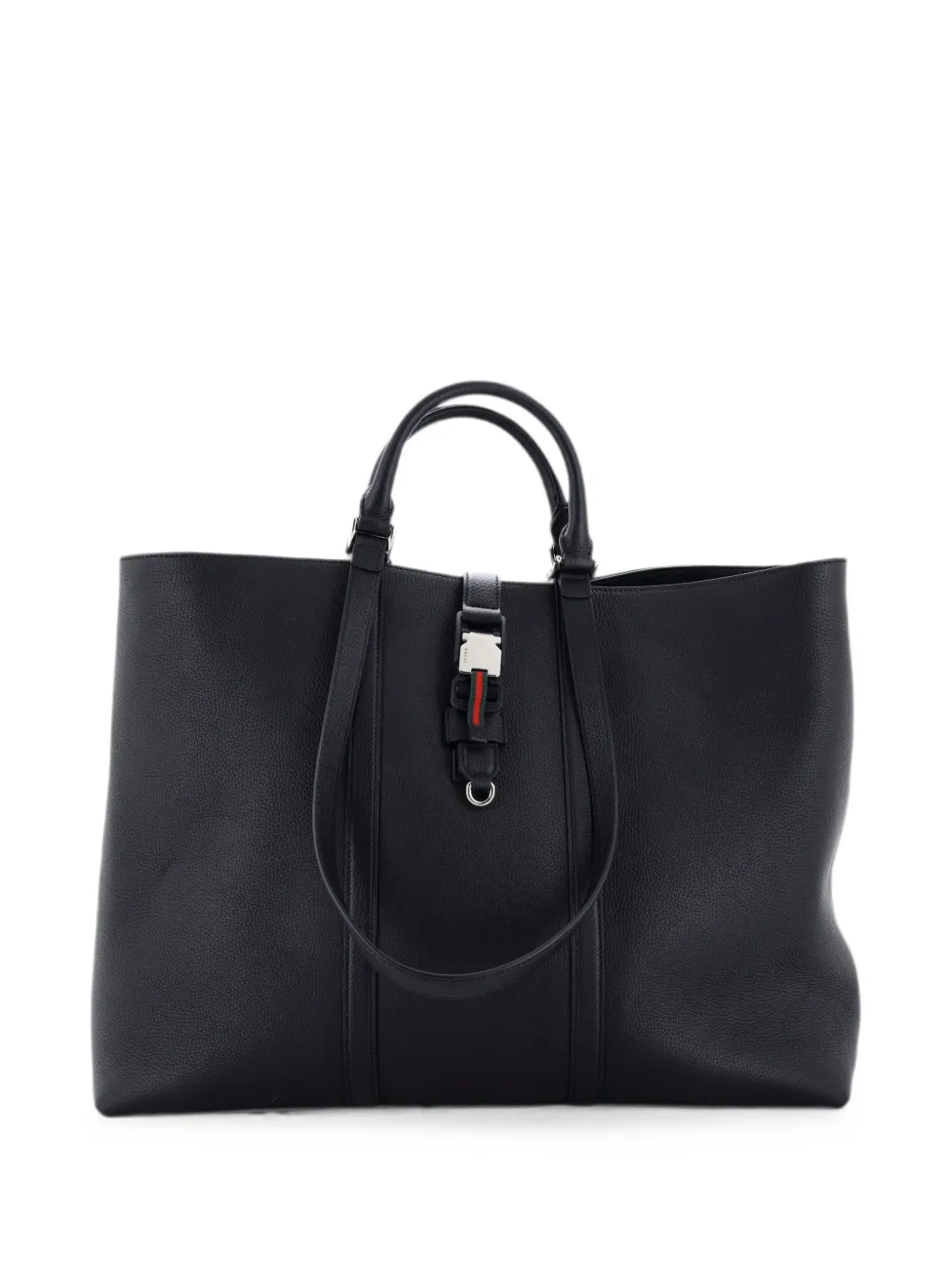 Gucci Pre-Owned Web Buckle Top Handle Tote Leather XL satchel - Black