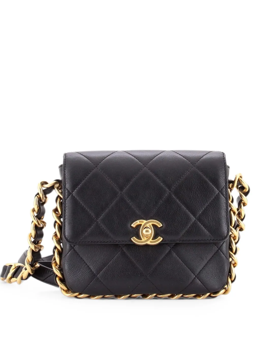 CHANEL Pre-Owned Framing Chain Flap Bag Quilted Calfskin Small shoulder bag - Black