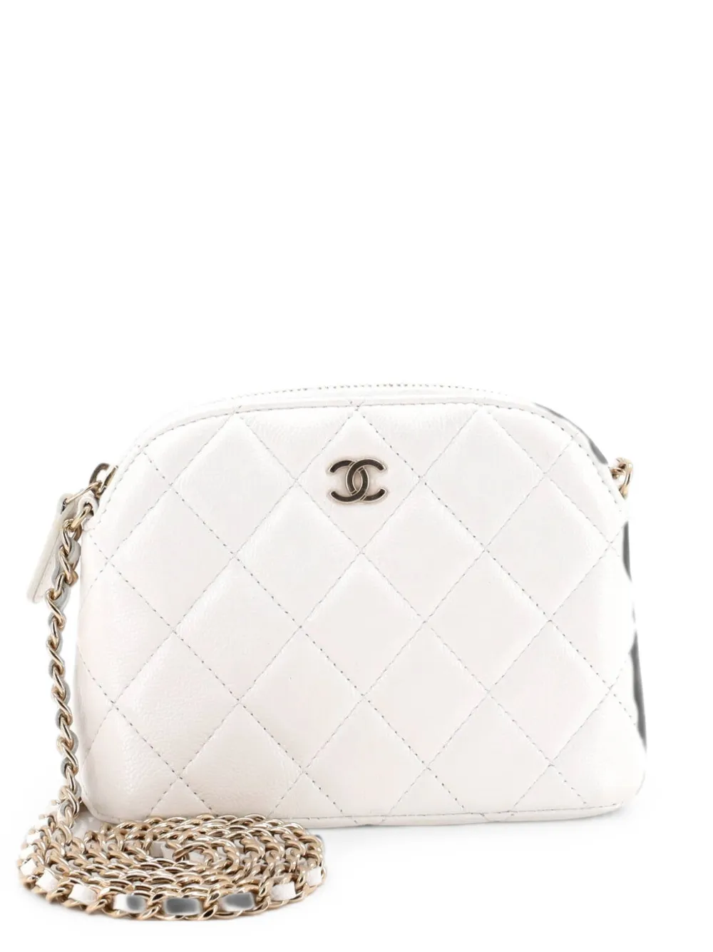 CHANEL Pre-Owned Borsa a tracolla CC Dome mini con zip - Bianco