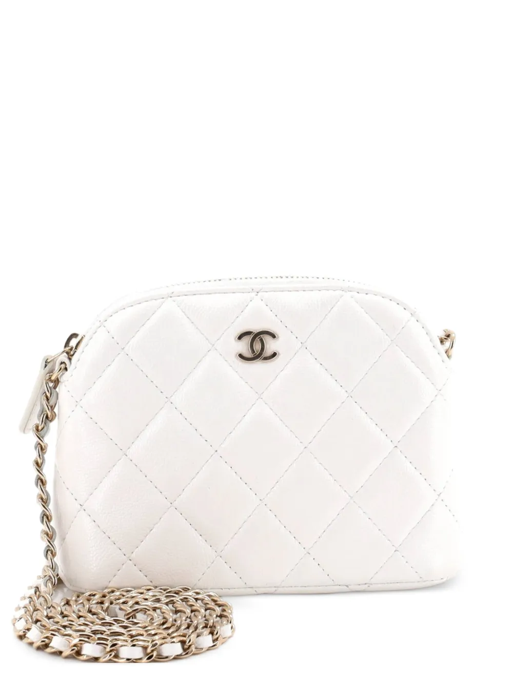 CHANEL Pre-Owned CC Dome Zip Clutch with Chain Quilted Caviar Mini crossbody bag - White