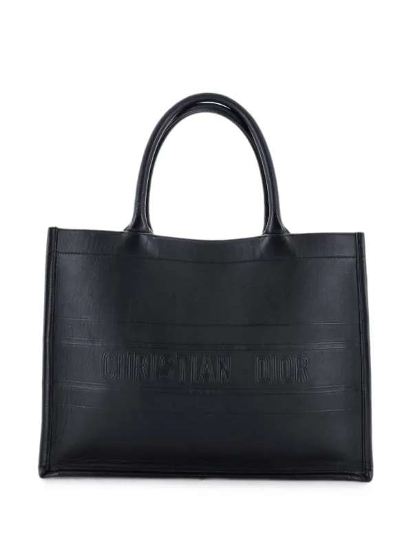 Dior Pre-owned Book Oblique Embossed Calfskin Medium Tote Bag in Black