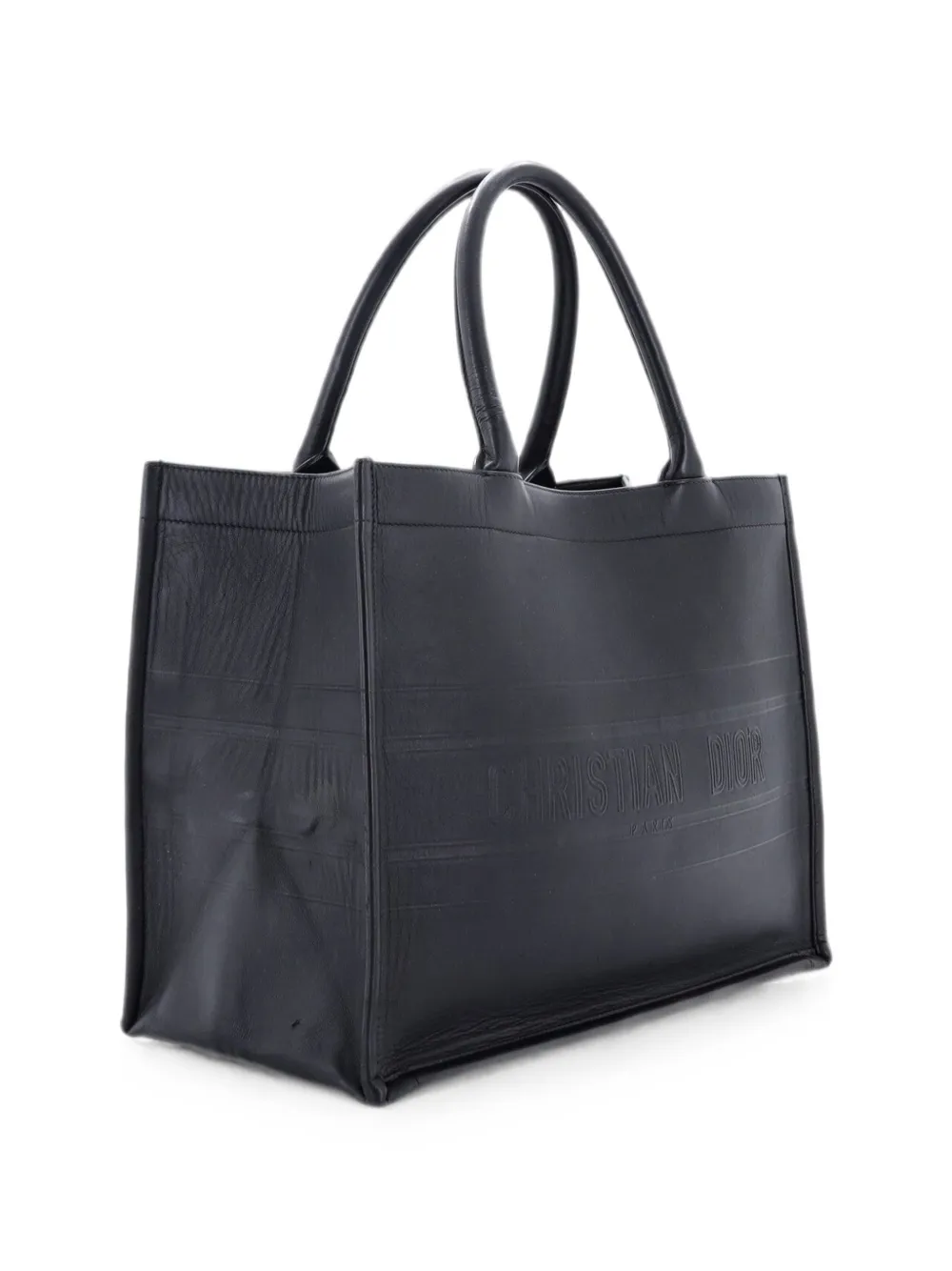 Dior Pre-owned Book Oblique Embossed Calfskin Medium Tote Bag in Black, view 3