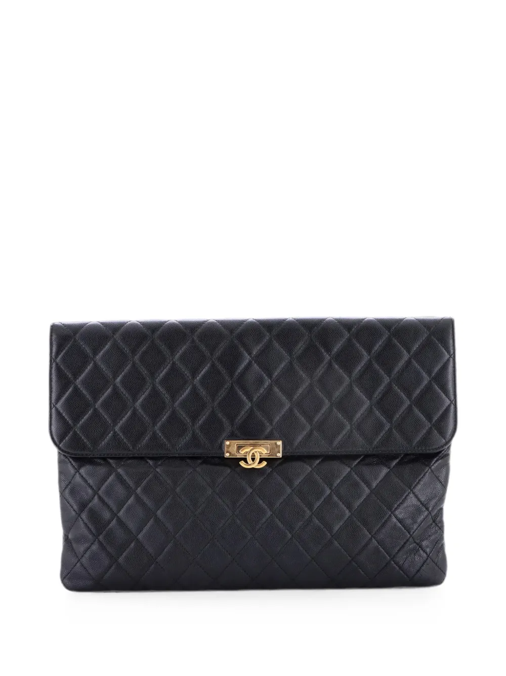 CHANEL Pre-Owned Clutch Golden Class O Case grande in pelle Caviar trapuntata - Nero