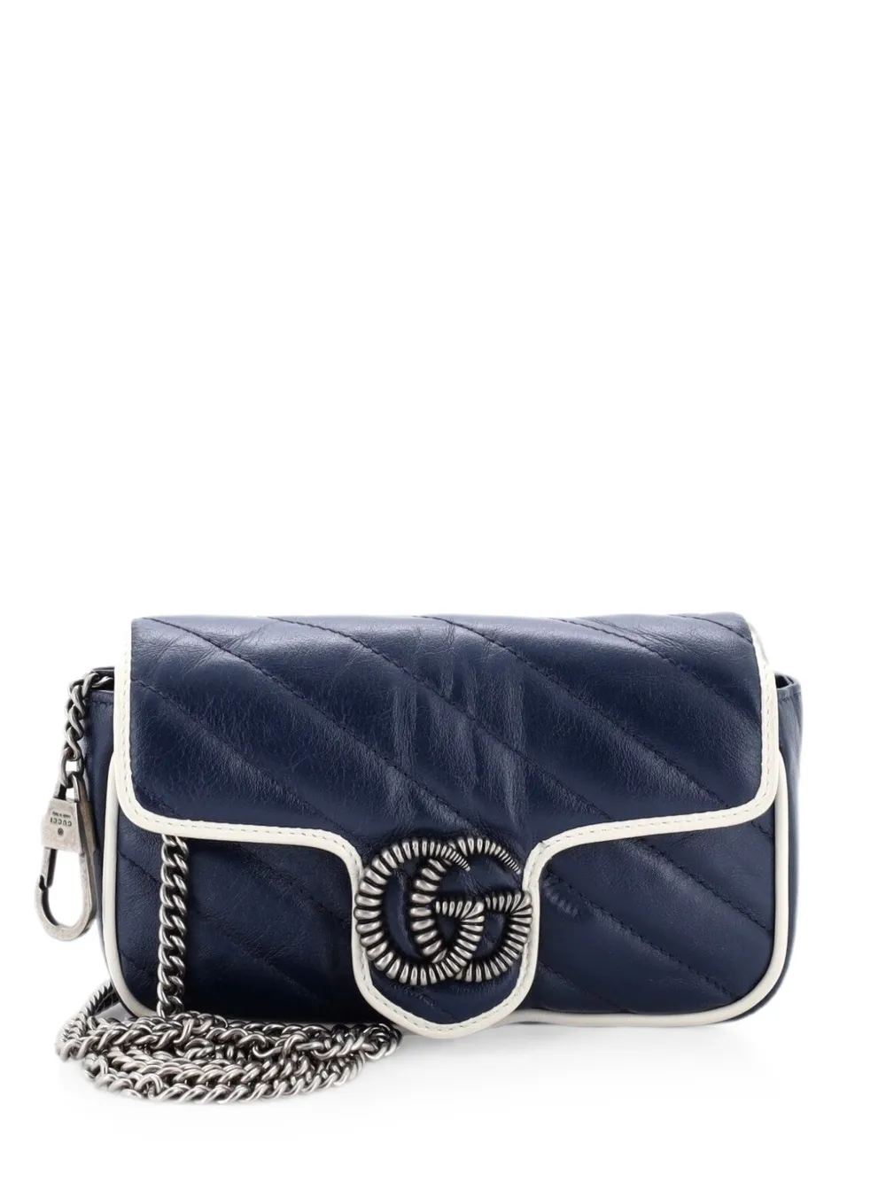 Gucci Pre-Owned Borsa a tracolla GG Marmont super mini in pelle trapuntata con battente e motivo diagonale - Blu