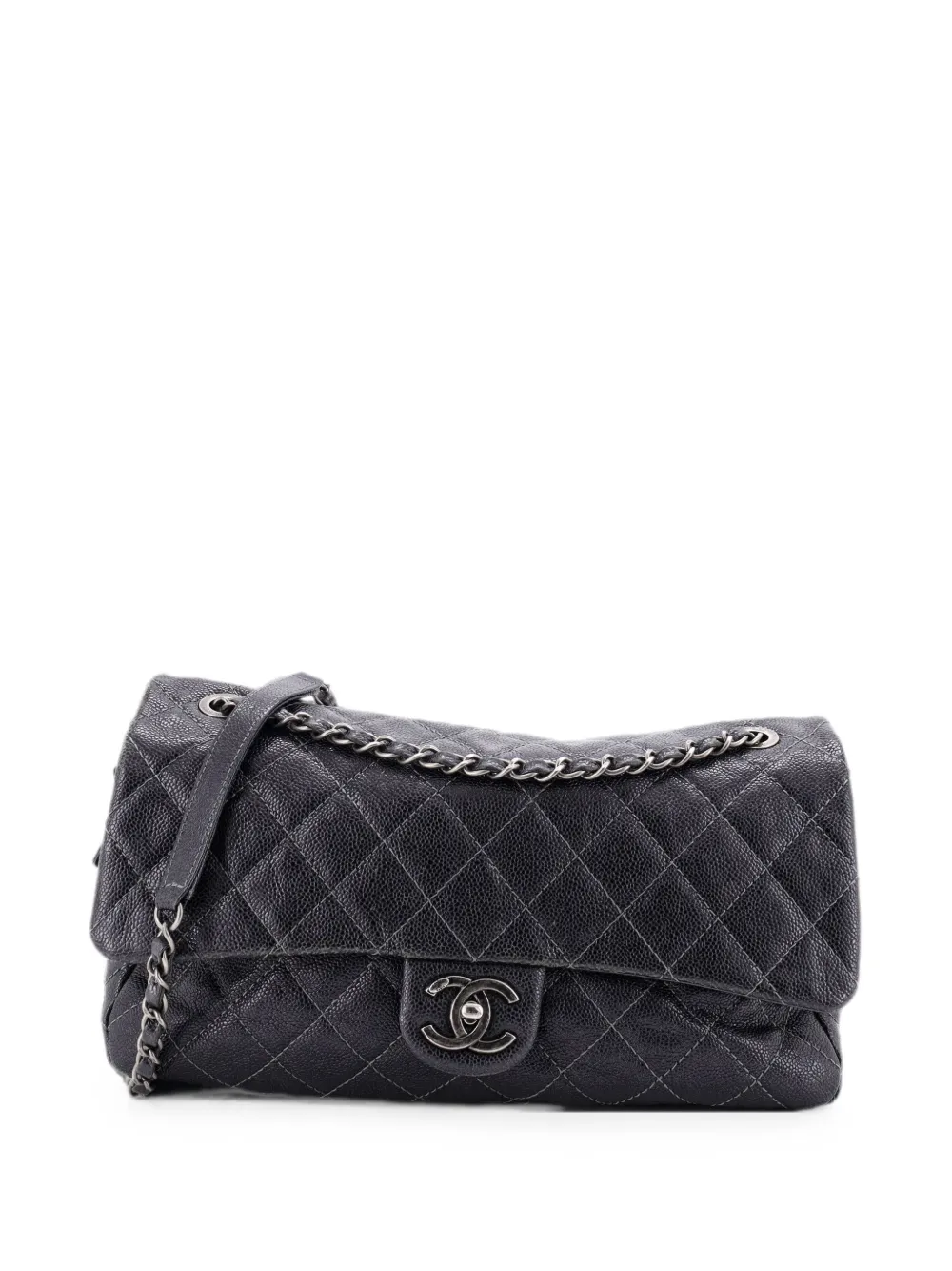 CHANEL Pre-Owned Borsa a spalla Easy Flap Jumbo in pelle Caviar trapuntata - Nero