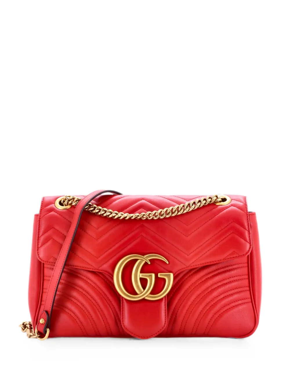 Gucci Pre-Owned Borsa a spalla GG Marmont media in pelle matelassé con battente - Rosso