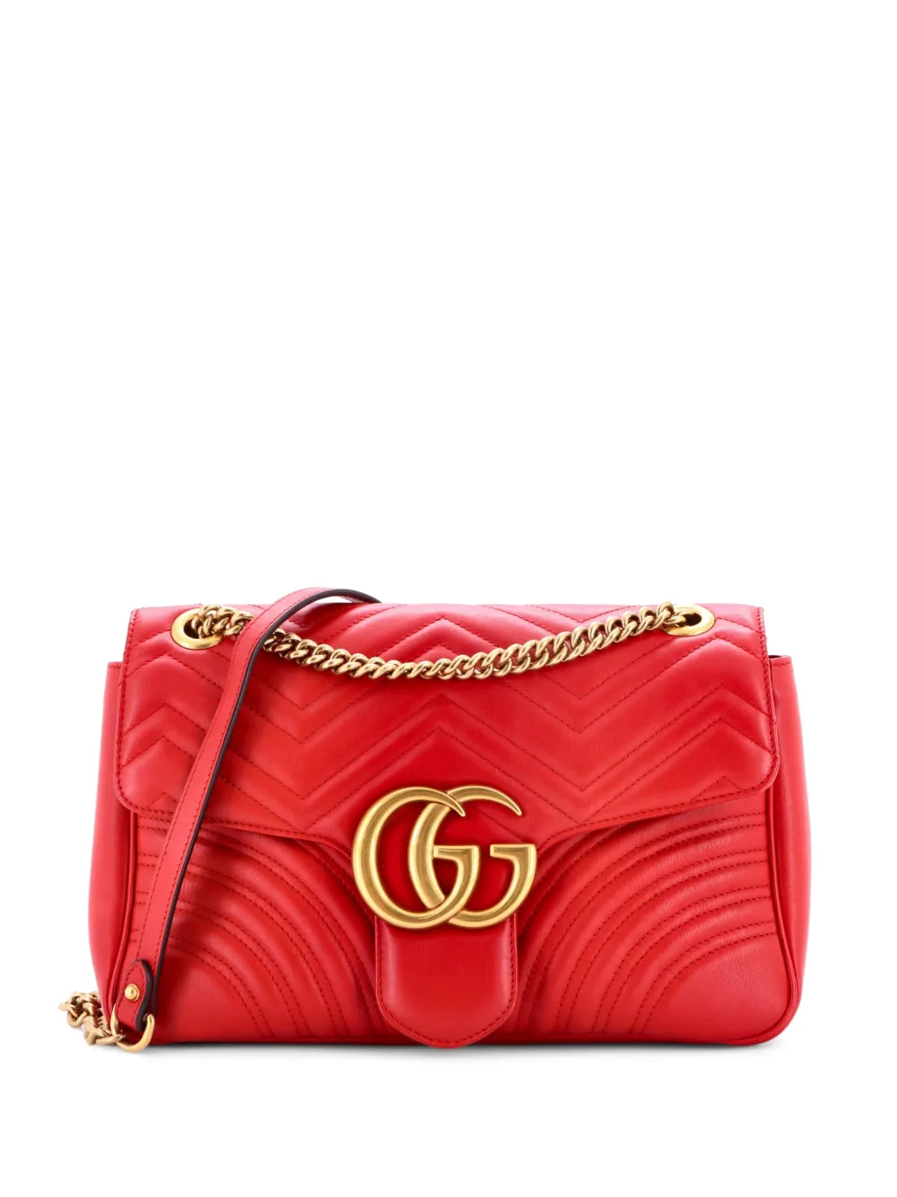 Gucci Pre-Owned Borsa a spalla GG Marmont media in pelle matelassé con battente - Rosso