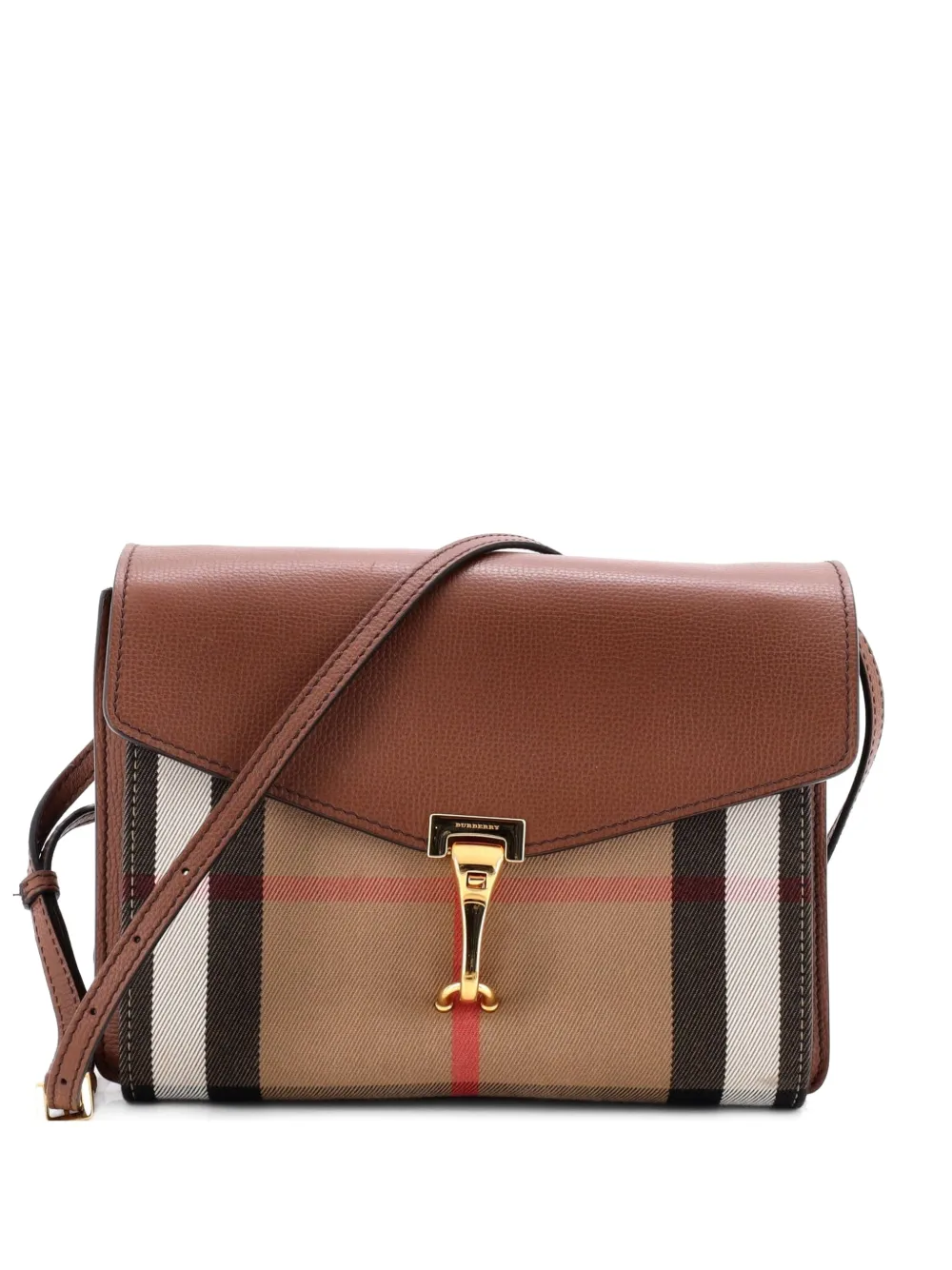 Burberry Pre-Owned Borsa a tracolla Macken piccola in pelle e tela con motivo House Check - Marrone