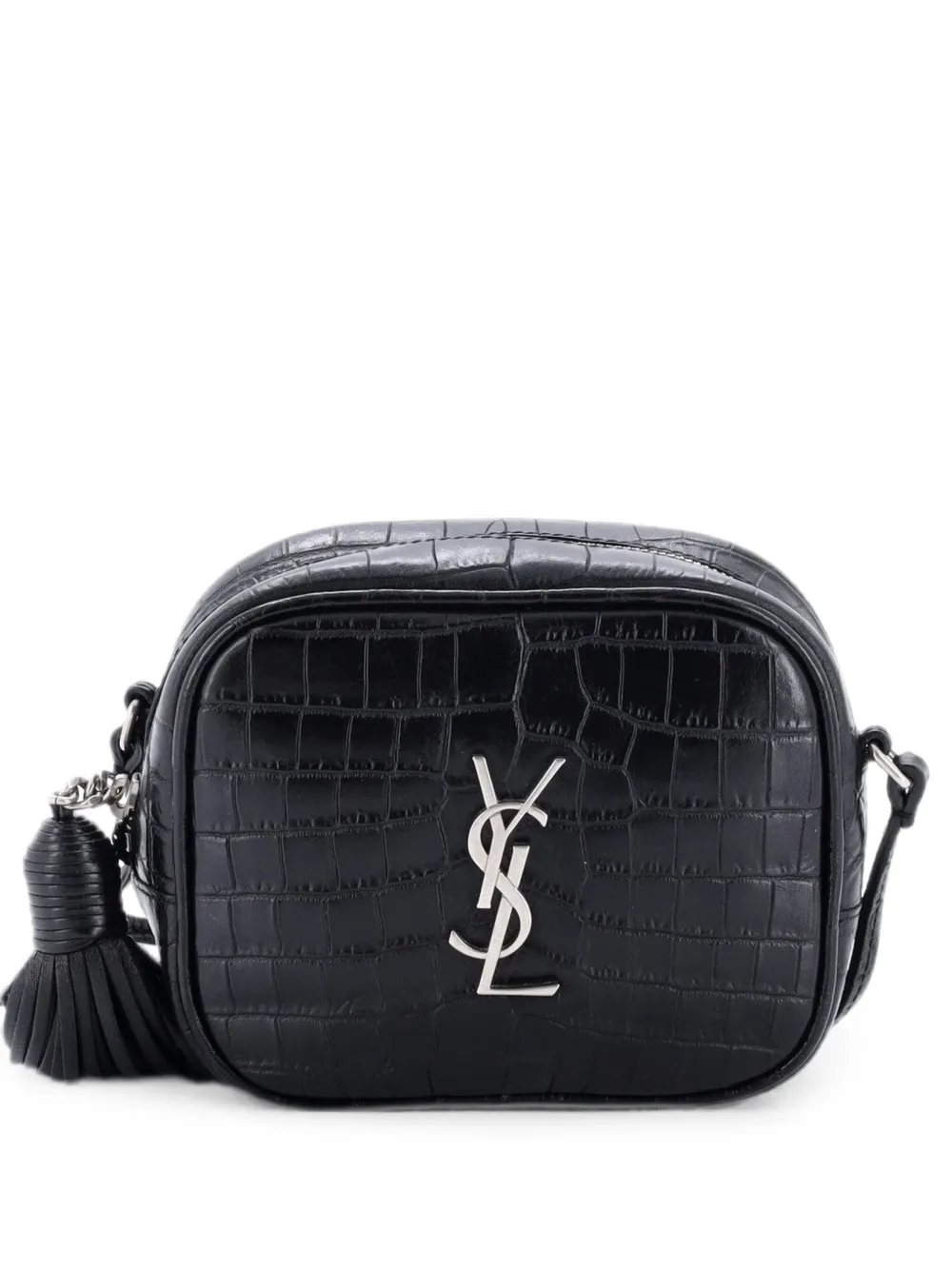 Saint Laurent Pre-Owned Borsa a tracolla Classic Monogram piccola in pelle goffrata effetto coccodrillo - Nero