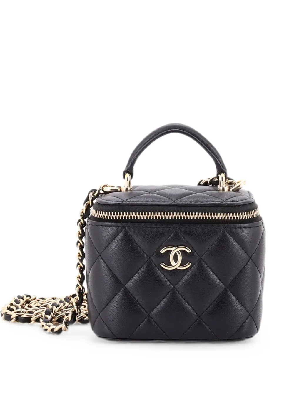 CHANEL Pre-Owned Classic Top Handle Vanity Case with Chain Quilted Lambskin Mini crossbody bag - Black