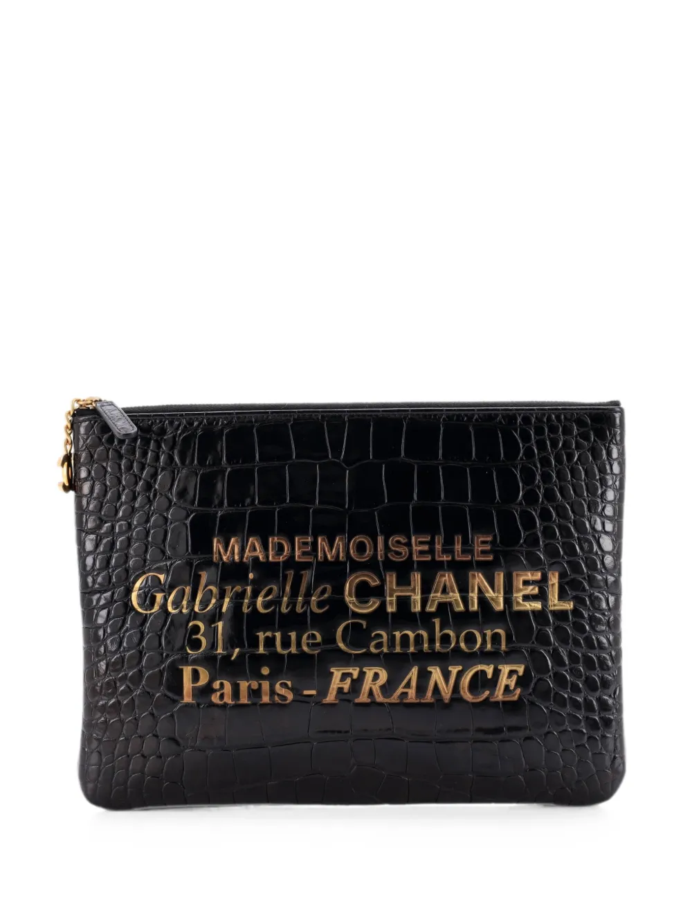 CHANEL Pre-Owned Clutch Signature O Case Pouch media in pelle di vitello goffrata effetto coccodrillo - Nero