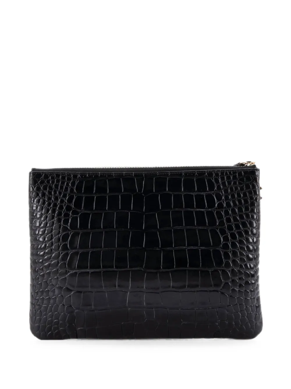  Chanel Pre-owned Signature O Case Pouch Printed Crocodile Embossed Calfskin Medium Clutch Bag - Noir 