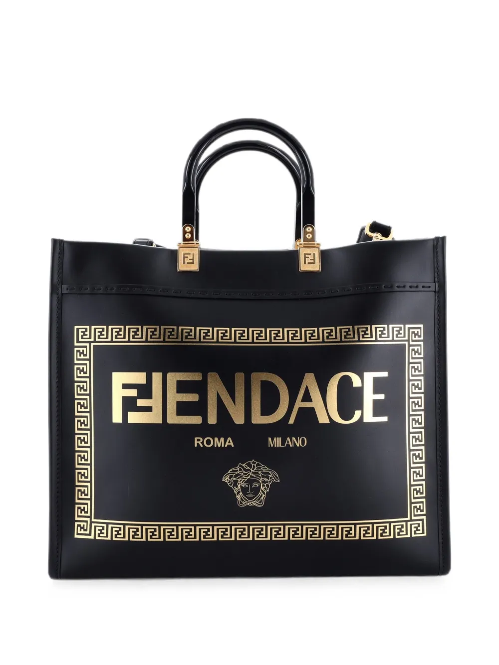 Fendi Pre-Owned x Versace Borsa tote Fendace Sunshine Shopper Convertible in pelle con stampa - Nero