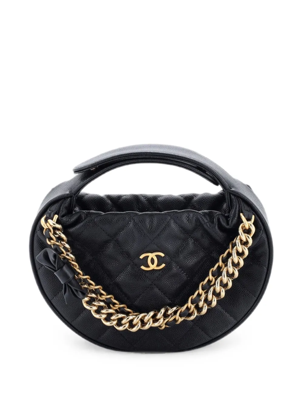 CHANEL Pre-Owned Borsa passepartout mini in pelle Caviar trapuntata con fiocco - Nero
