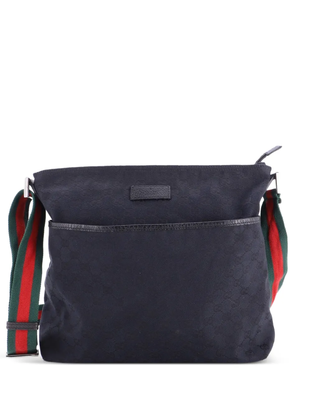 Gucci Pre-Owned Borsa a tracolla media in tela GG con tasca frontale e decorazione Web - Nero