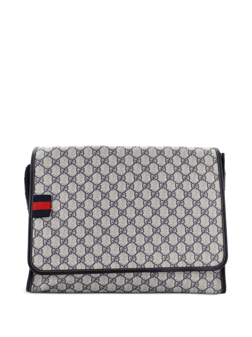 Gucci Pre-Owned Borsa a tracolla Loop Messenger grande in tela cerata GG con decorazione Web - Blu