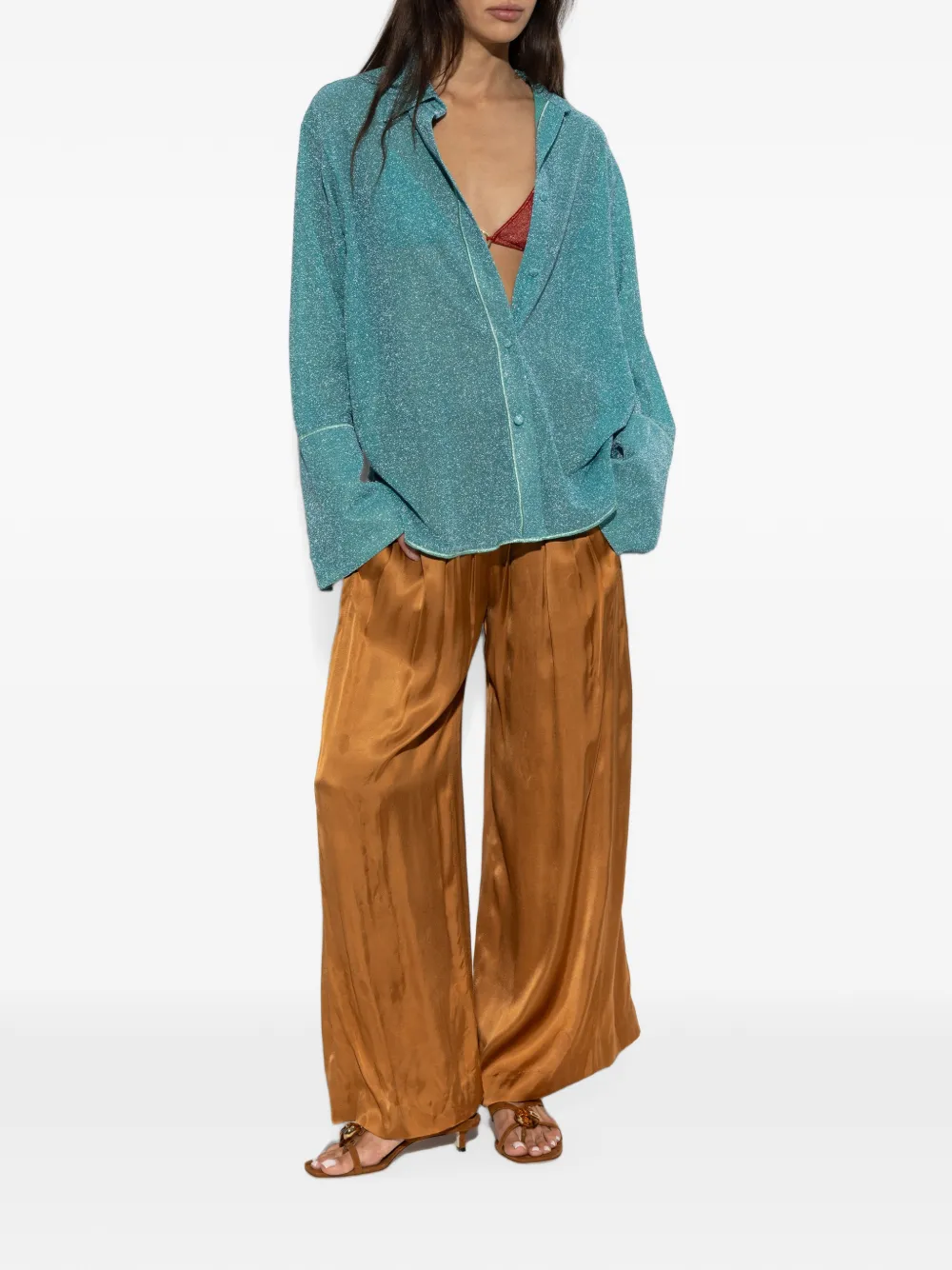 Oséree Blouse met lange mouwen en lurexdraad Blauw