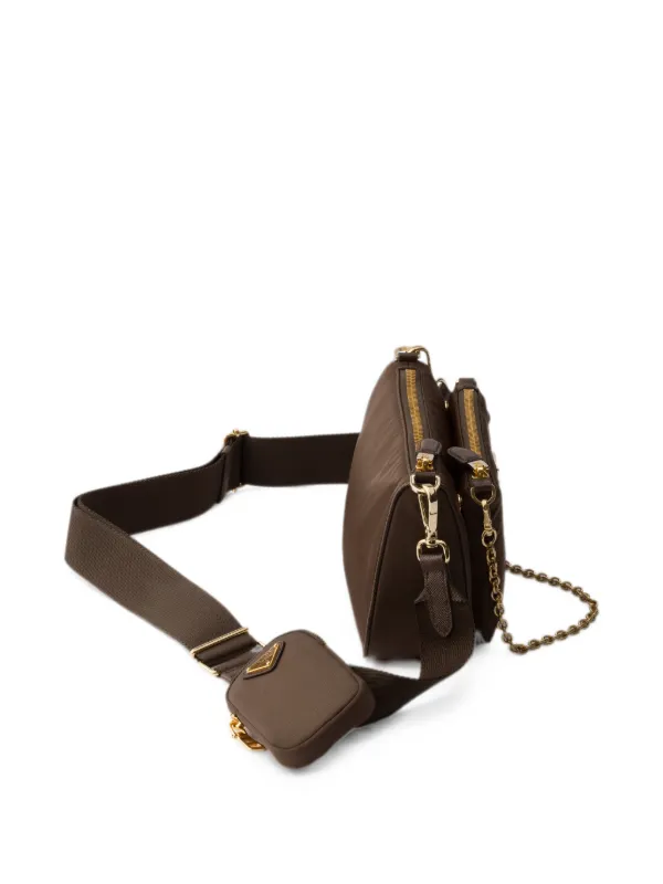 PRADA ショルダーバッグ ダークブラウン ナイロン Prada リナイロン＆サフィアーノ ショルダーバッグ ミニ | ブラウン