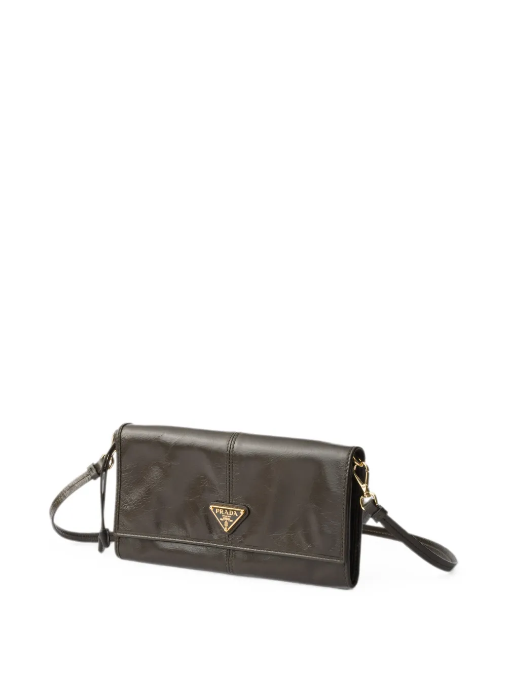 Prada Leren portemonnee met schouderband Groen