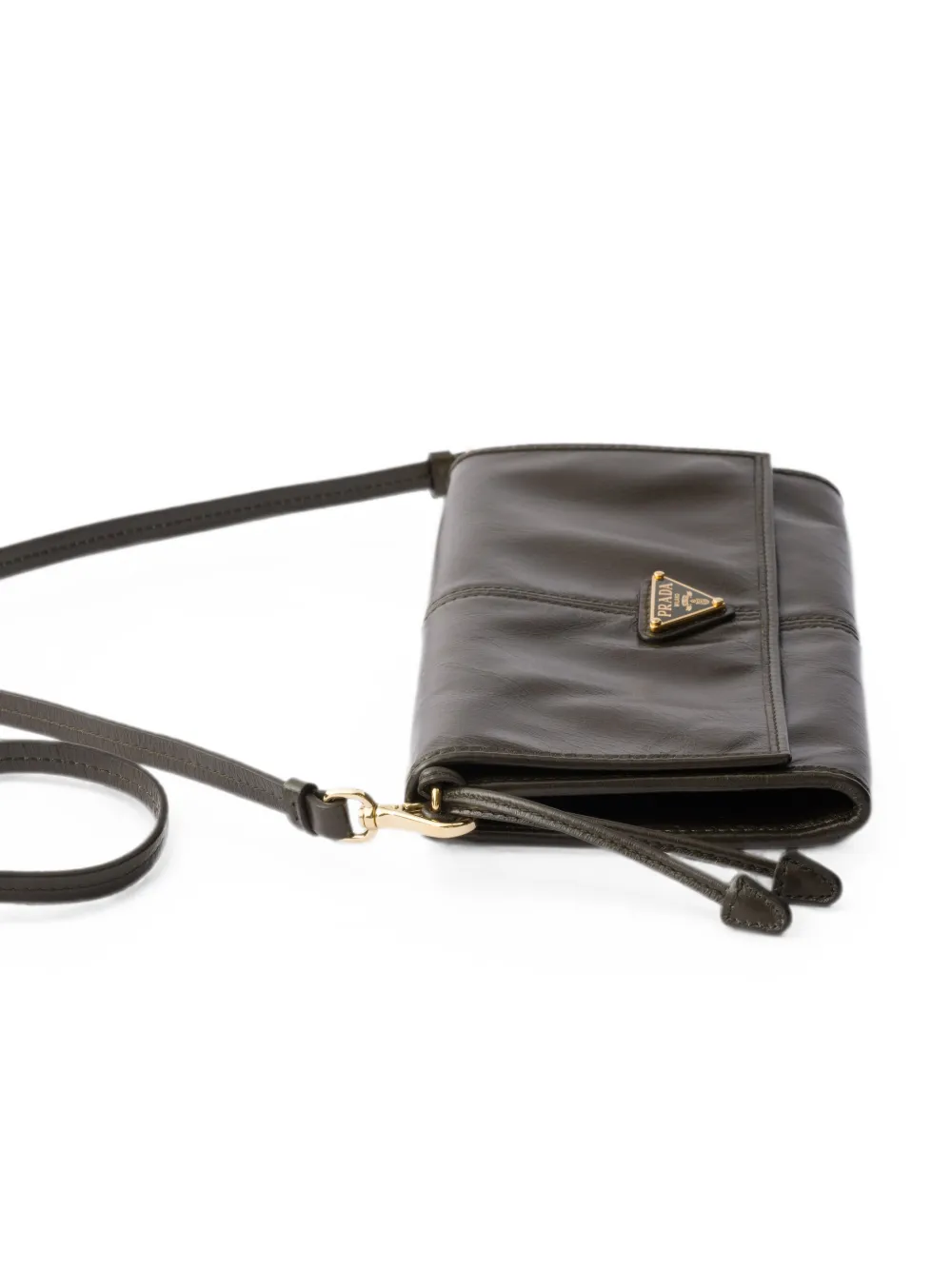 Prada Leren portemonnee met schouderband Groen