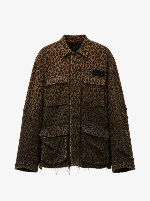 R13 shredded leopard-print jacket