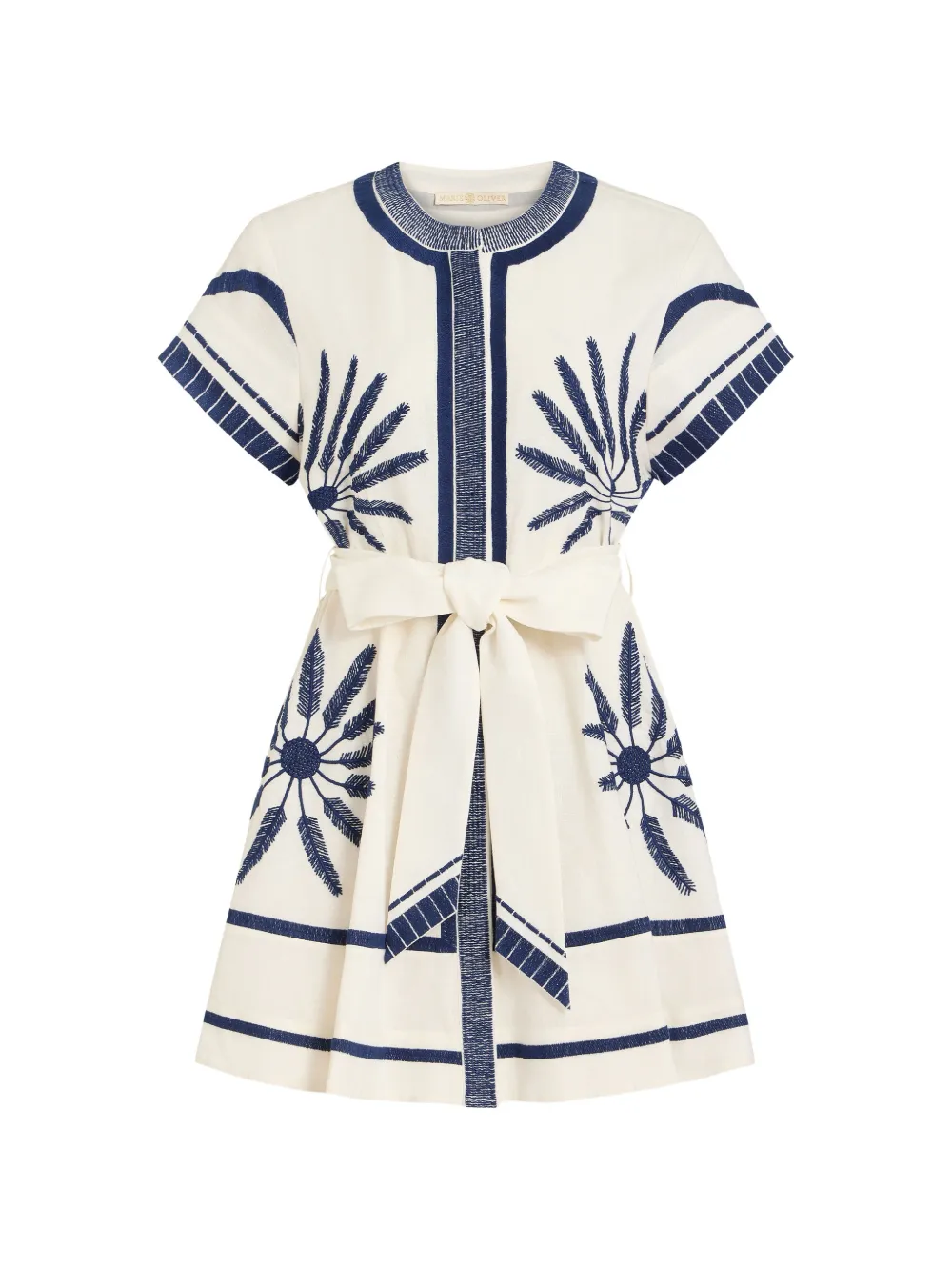 Marie Oliver Sable embroidered belted midi dress - Toni neutri