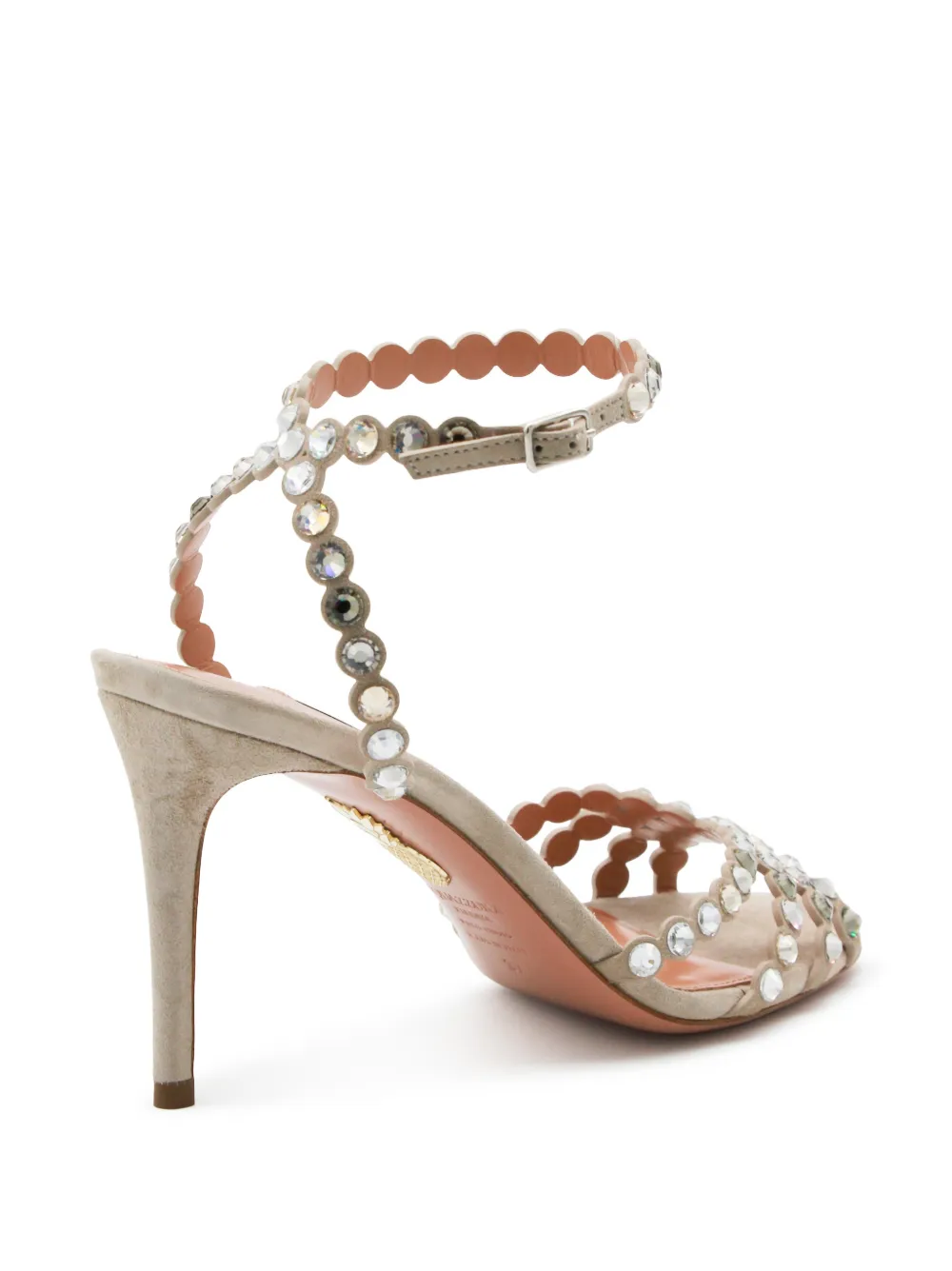 Aquazzura Tequilla crystal-embellished scalloped sandals Beige