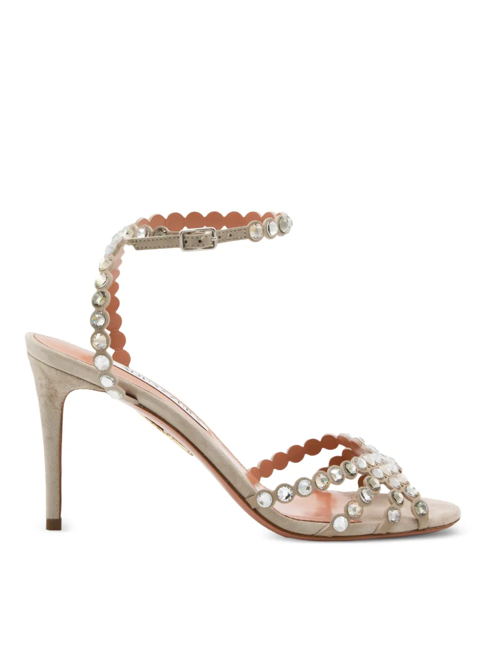 Aquazzura Tequilla crystal-embellished scalloped sandals Beige