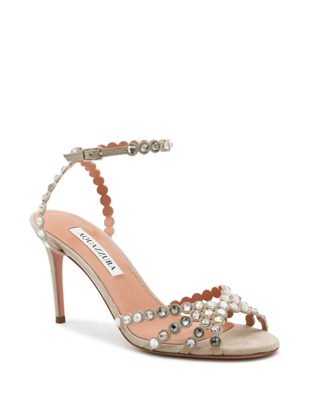 Aquazzura Tequilla crystal-embellished scalloped sandals Beige