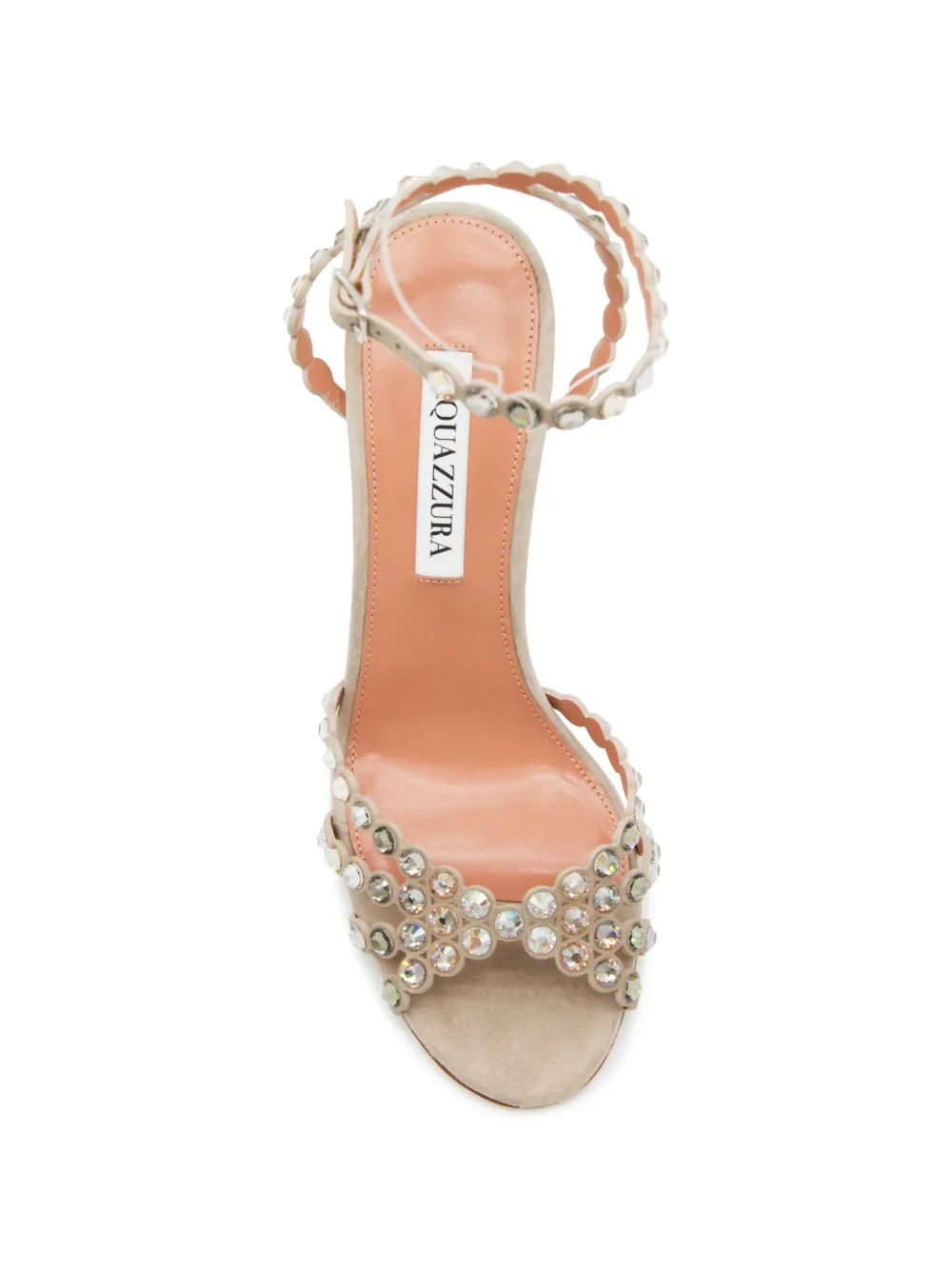 Aquazzura Tequilla crystal-embellished scalloped sandals Beige