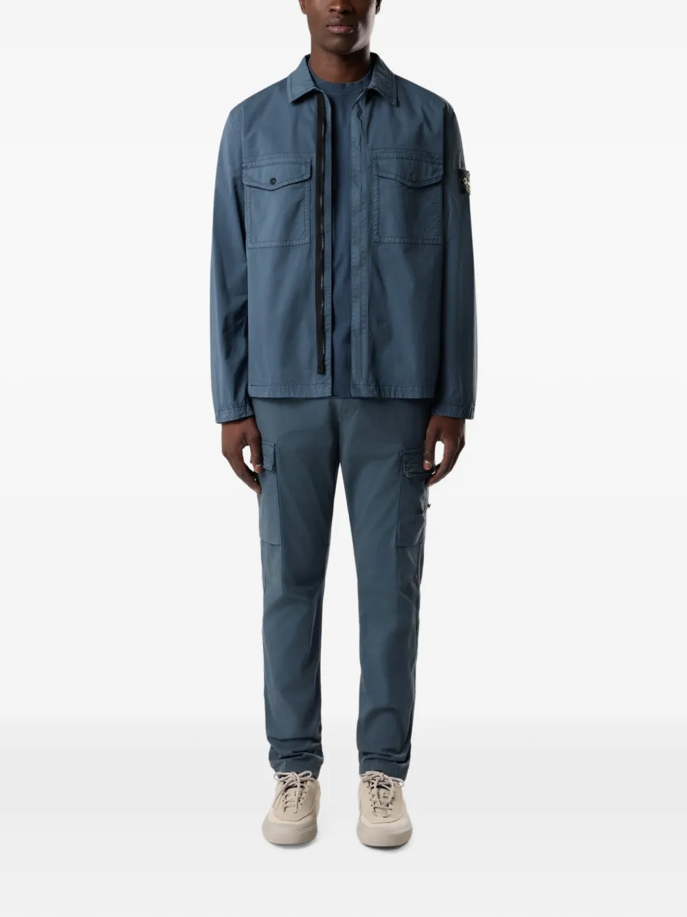 Stone Island 1200003 stretch twill shirtjack van biologisch katoen Blauw