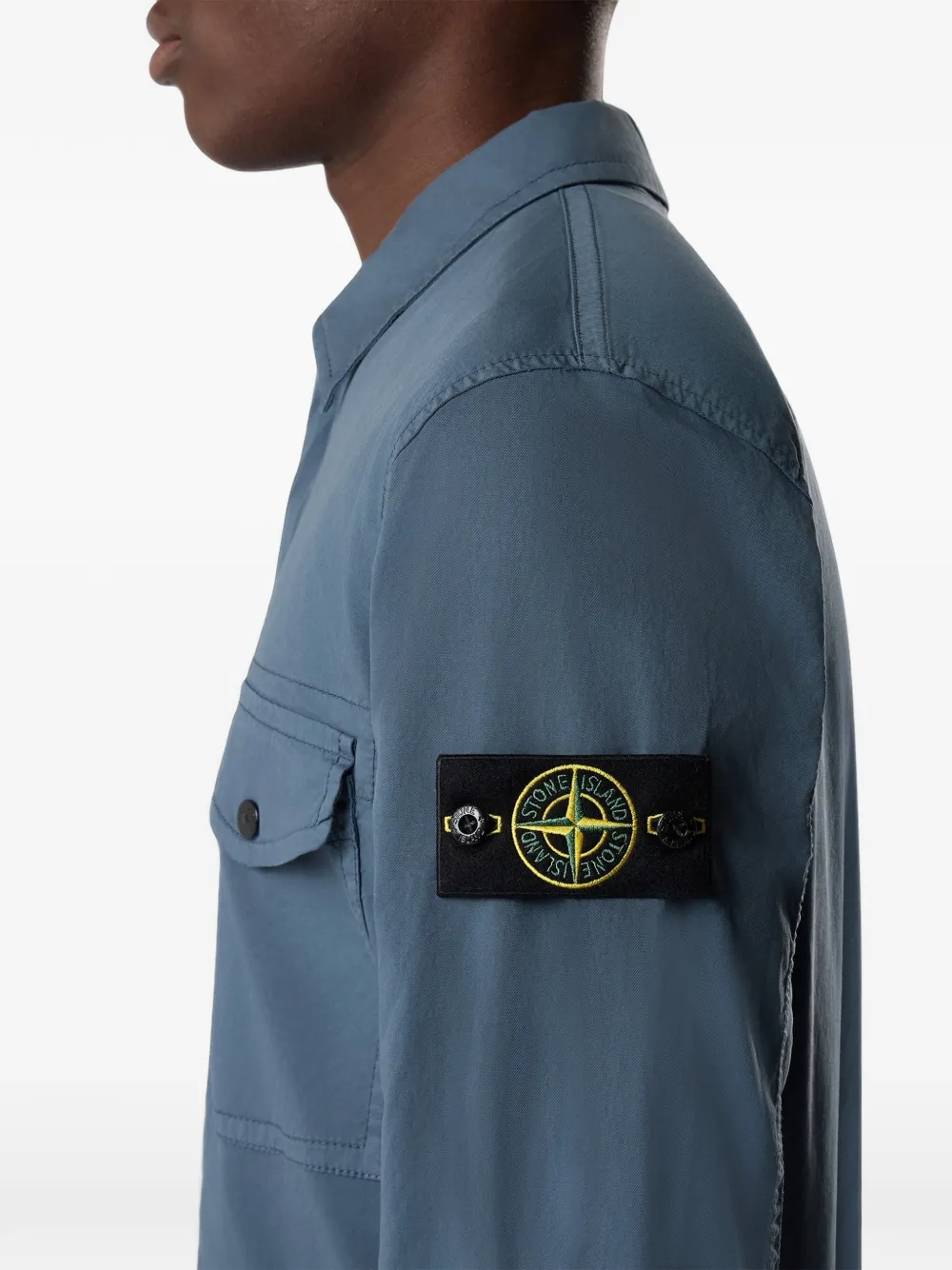 Stone Island 1200003 stretch twill shirtjack van biologisch katoen Blauw