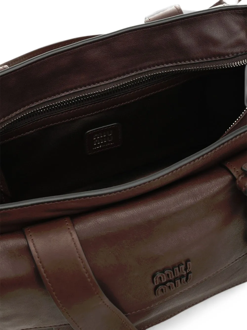 Miu Leren shopper met cargo zak Bruin
