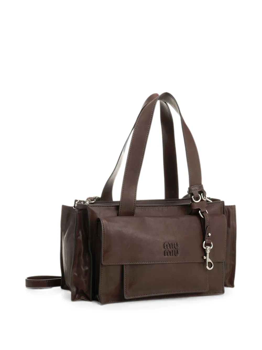 Miu Leren shopper met cargo zak Bruin