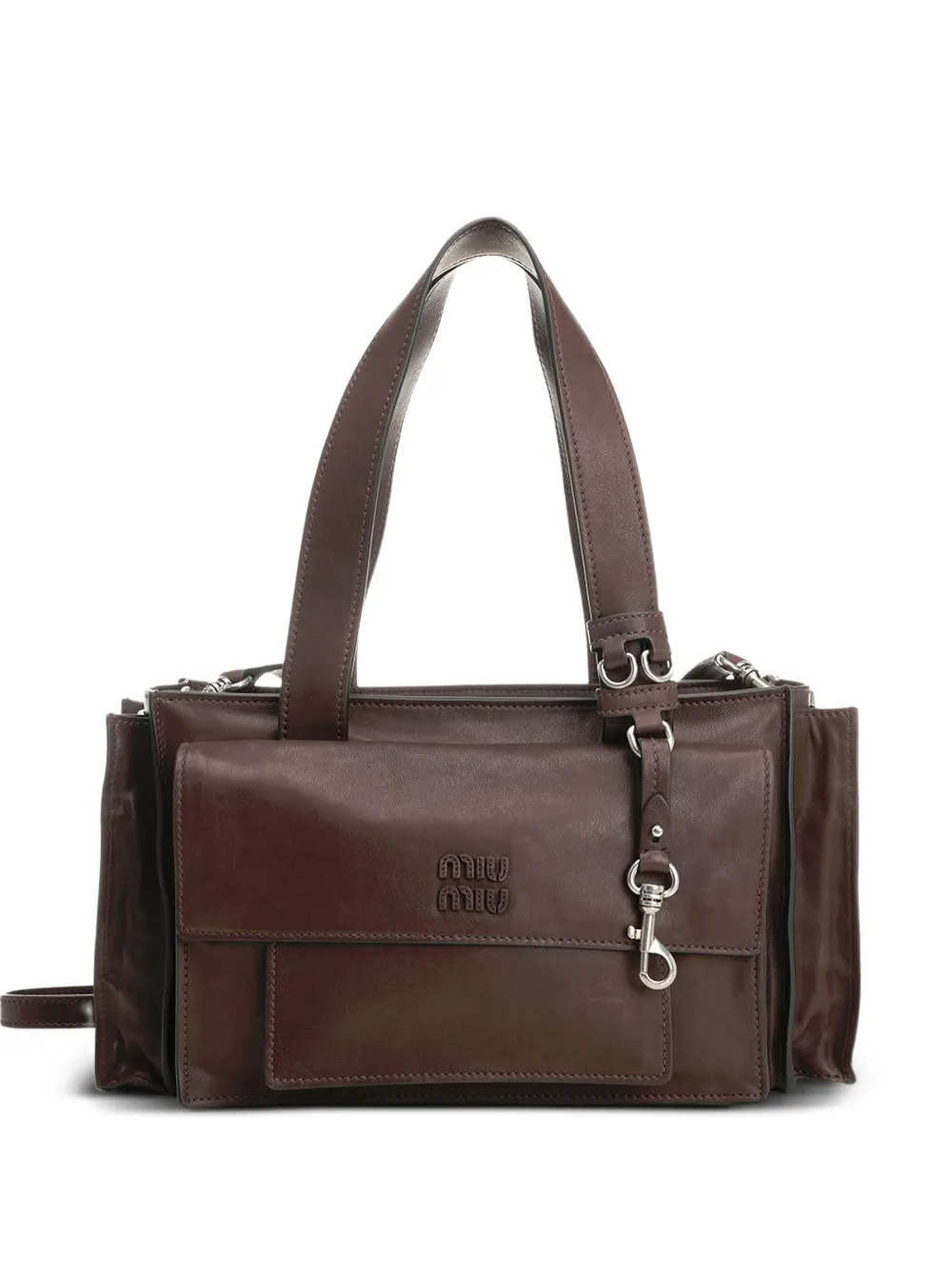 Miu Miu Utilitaire pocket leather tote bag - Marrone