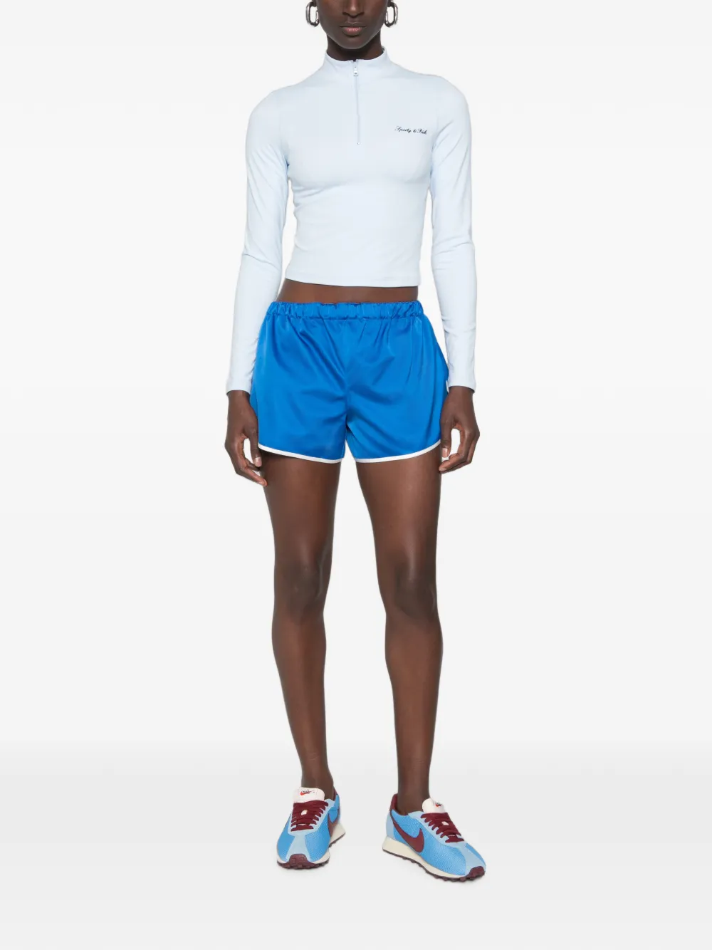 Sporty & Rich Top met logoprint en kwartrits Blauw